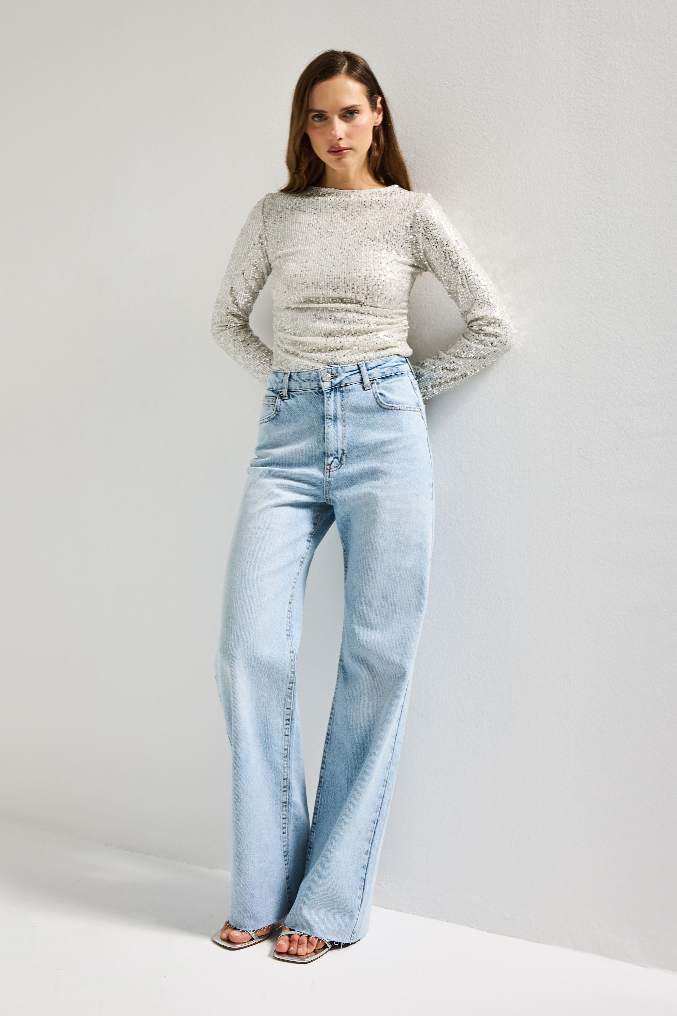 Kadın Ice 4s6-3 Straight Fit Yüksek Bel Elastan Kumaş Paça Dikişsiz Denim Jean