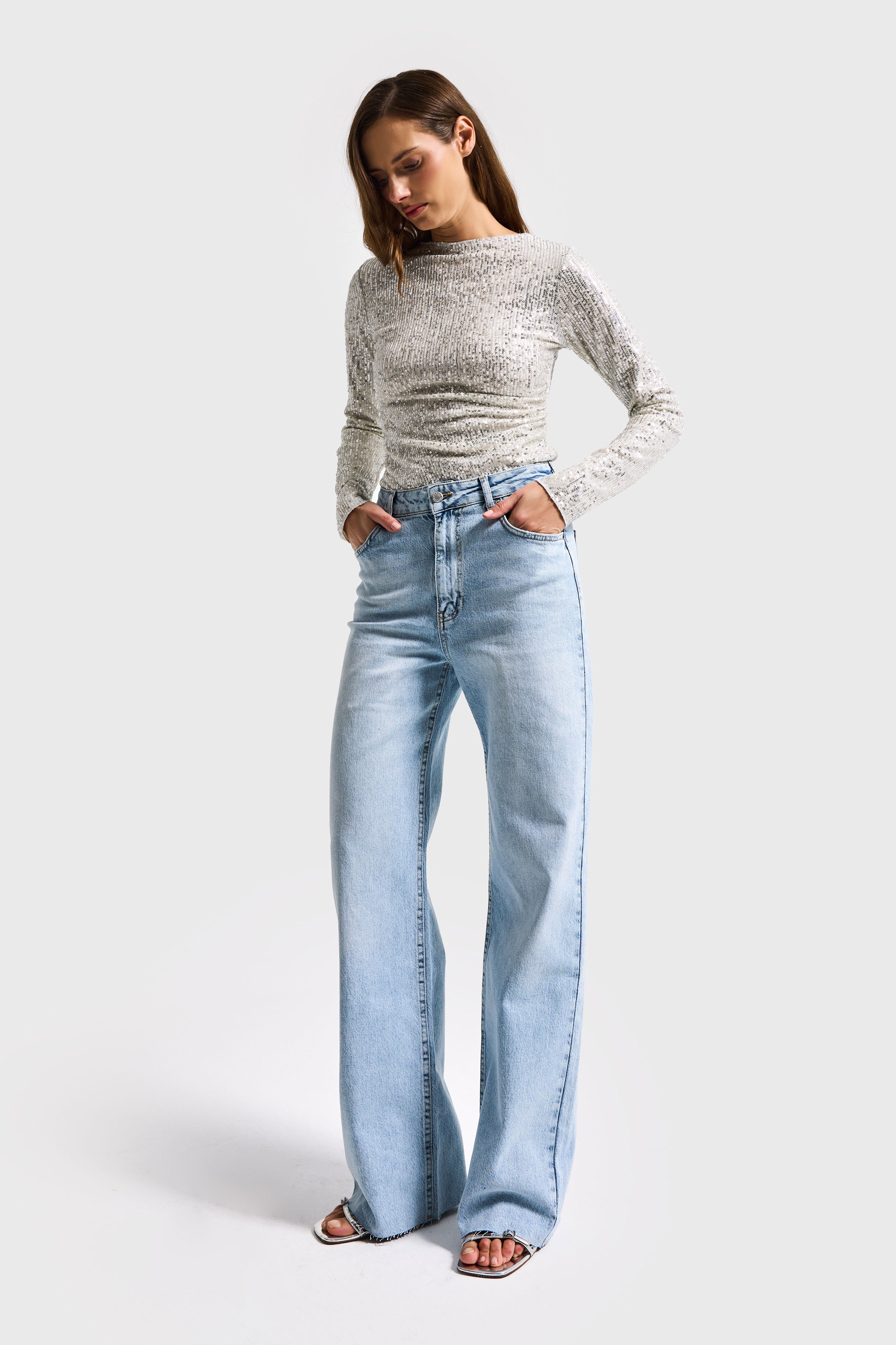 Kadın Ice 4s6-3 Straight Fit Yüksek Bel Elastan Kumaş Paça Dikişsiz Denim Jean