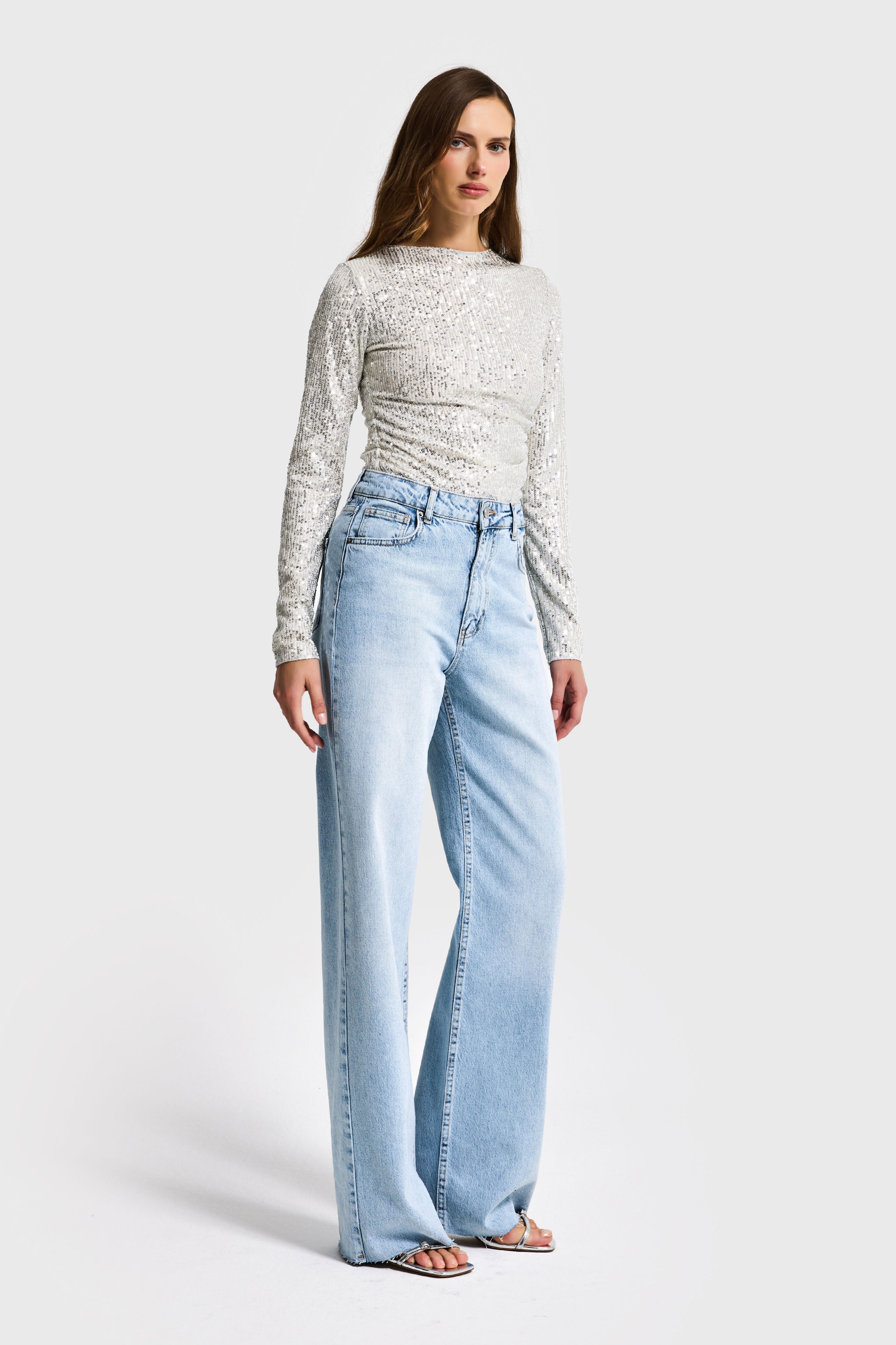 Kadın Ice 4s6-3 Straight Fit Yüksek Bel Elastan Kumaş Paça Dikişsiz Denim Jean