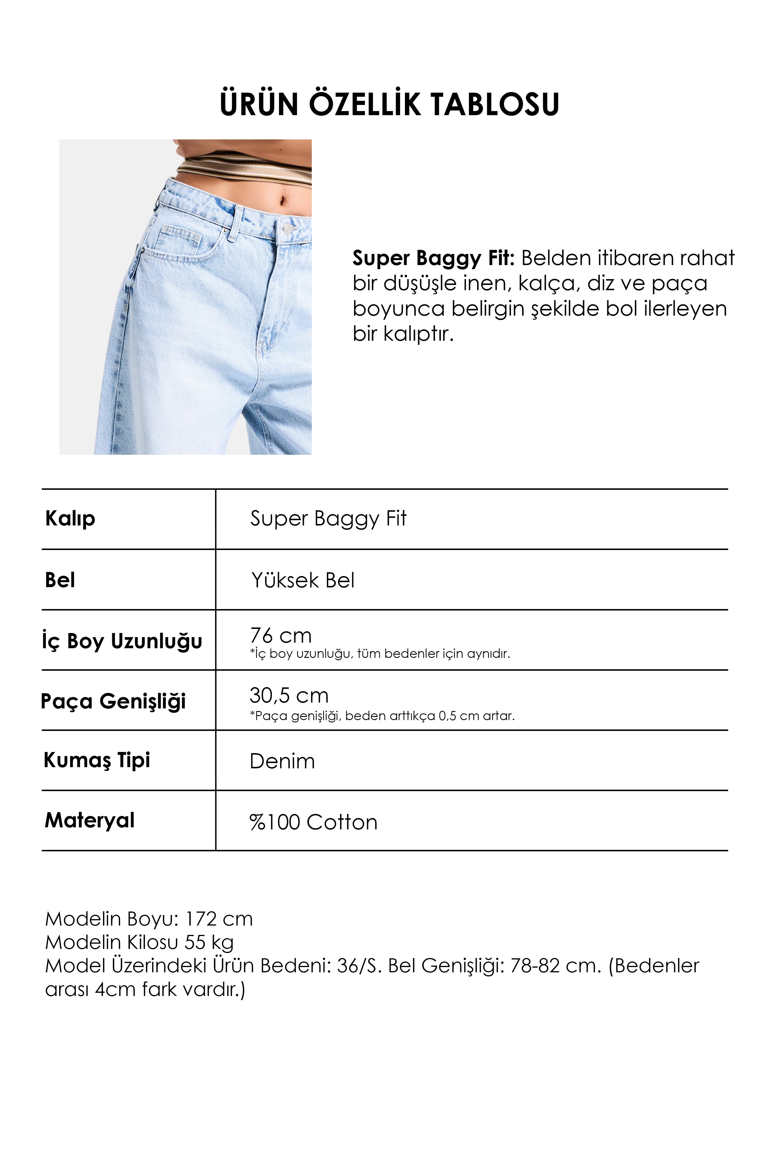 Kadın Ice 4s6-3 Süper Baggy Fit Bol Kesim Orta Bel Denim Jean