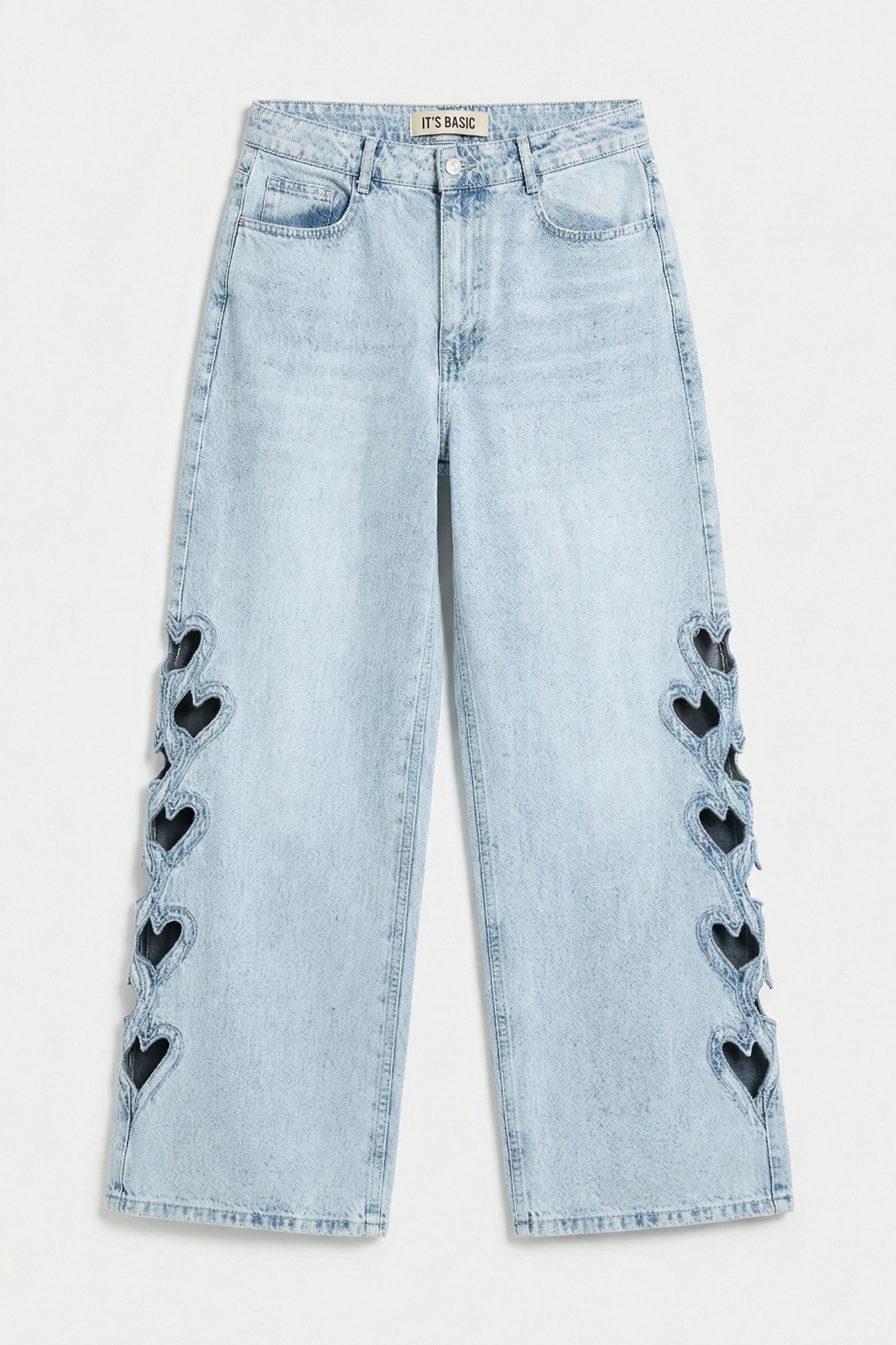 Kadın Ice 4s6-3 Süper Baggy Kalp Nakış Detaylı Özel Tasarım Denim Jean