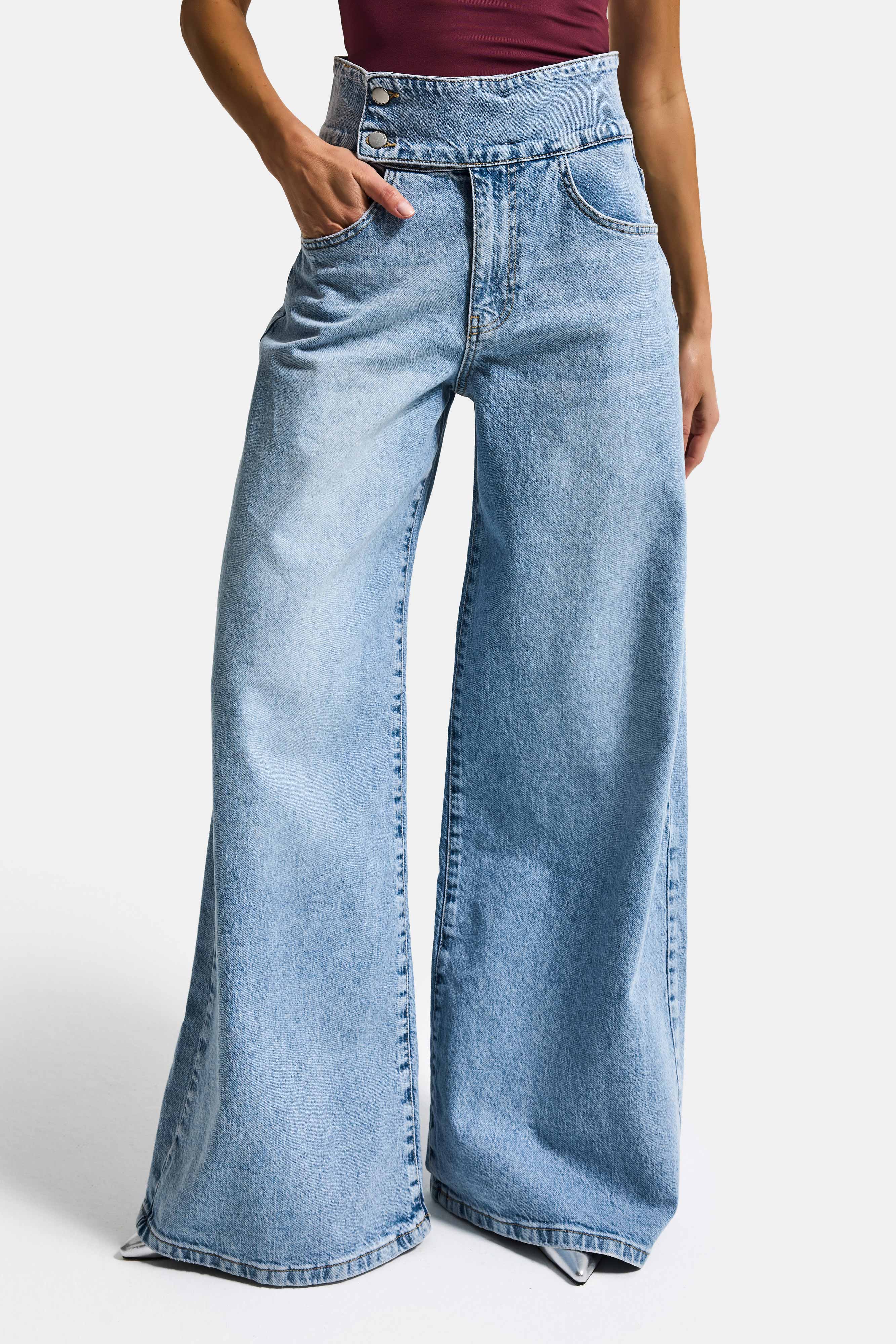 Kadın Ice 4s6-3 Süper Palazzo Kemer Detaylı Komfort Kumaş Denim Jean