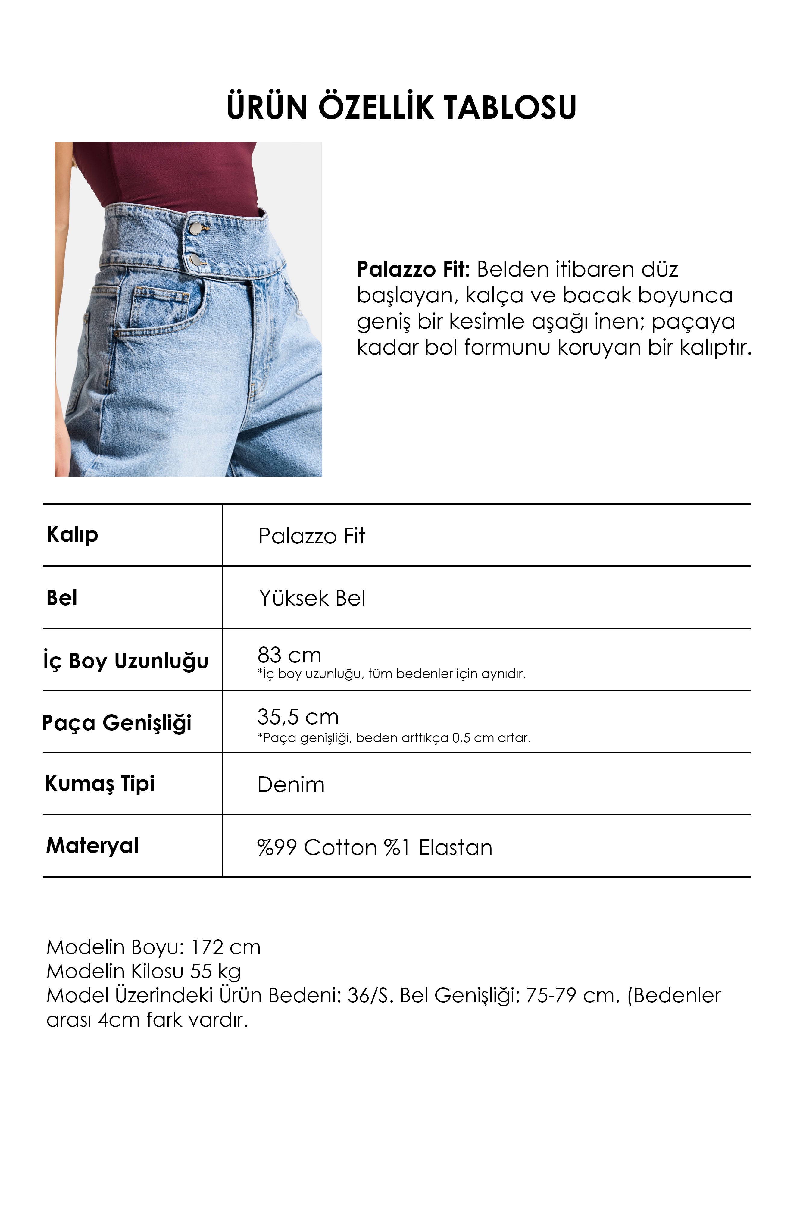 Kadın Ice 4s6-3 Süper Palazzo Kemer Detaylı Komfort Kumaş Denim Jean