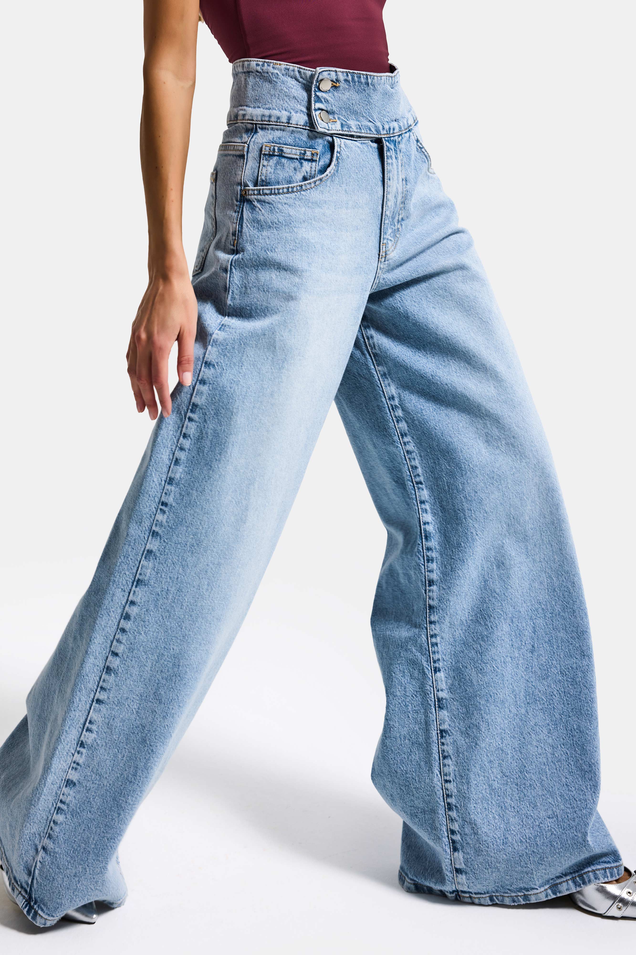 Kadın Ice 4s6-3 Süper Palazzo Kemer Detaylı Komfort Kumaş Denim Jean