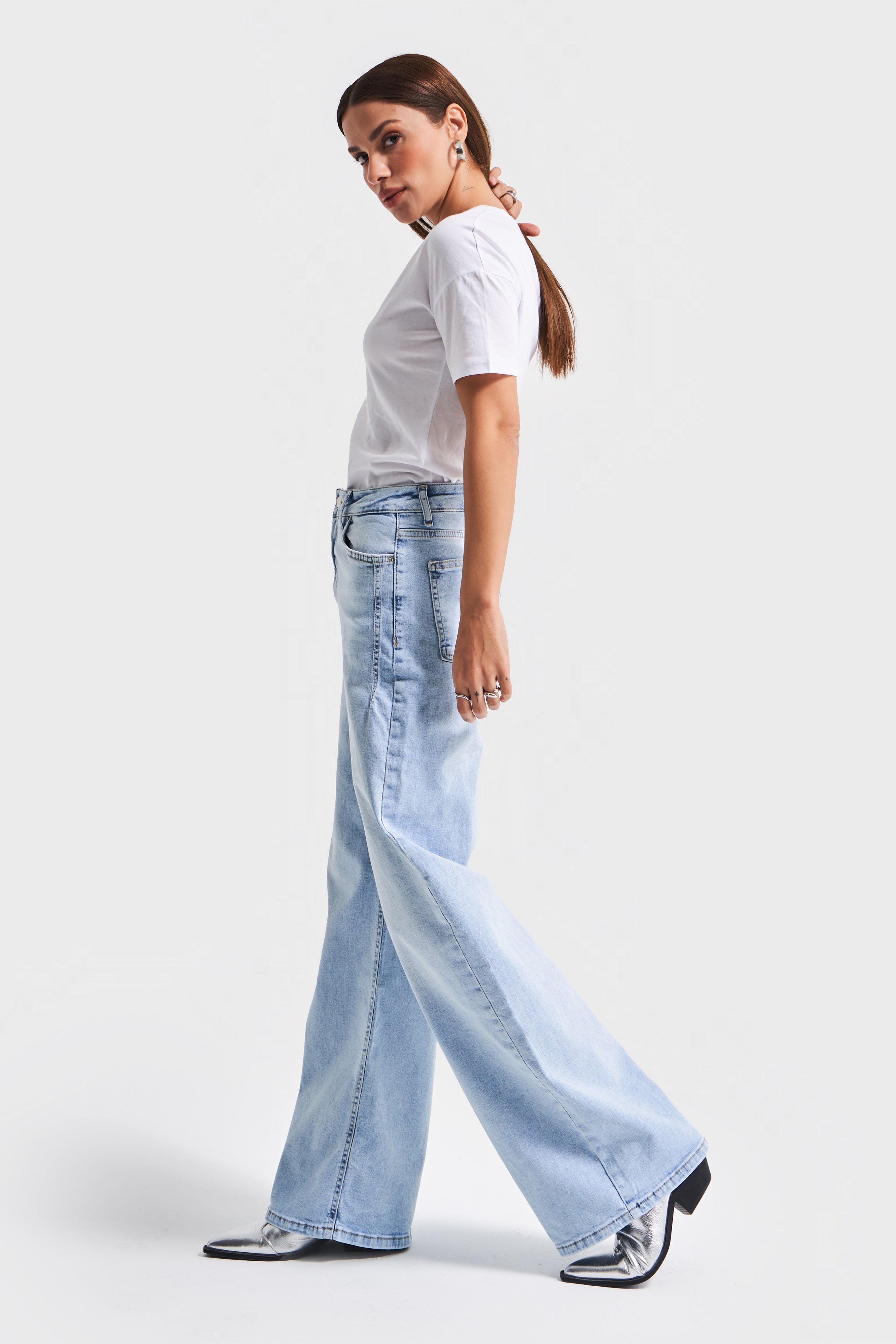 Kadın Ice Kot Rengi 4s5-3 Likralı Esnek Kumaş Büyük Beden Denim Jean