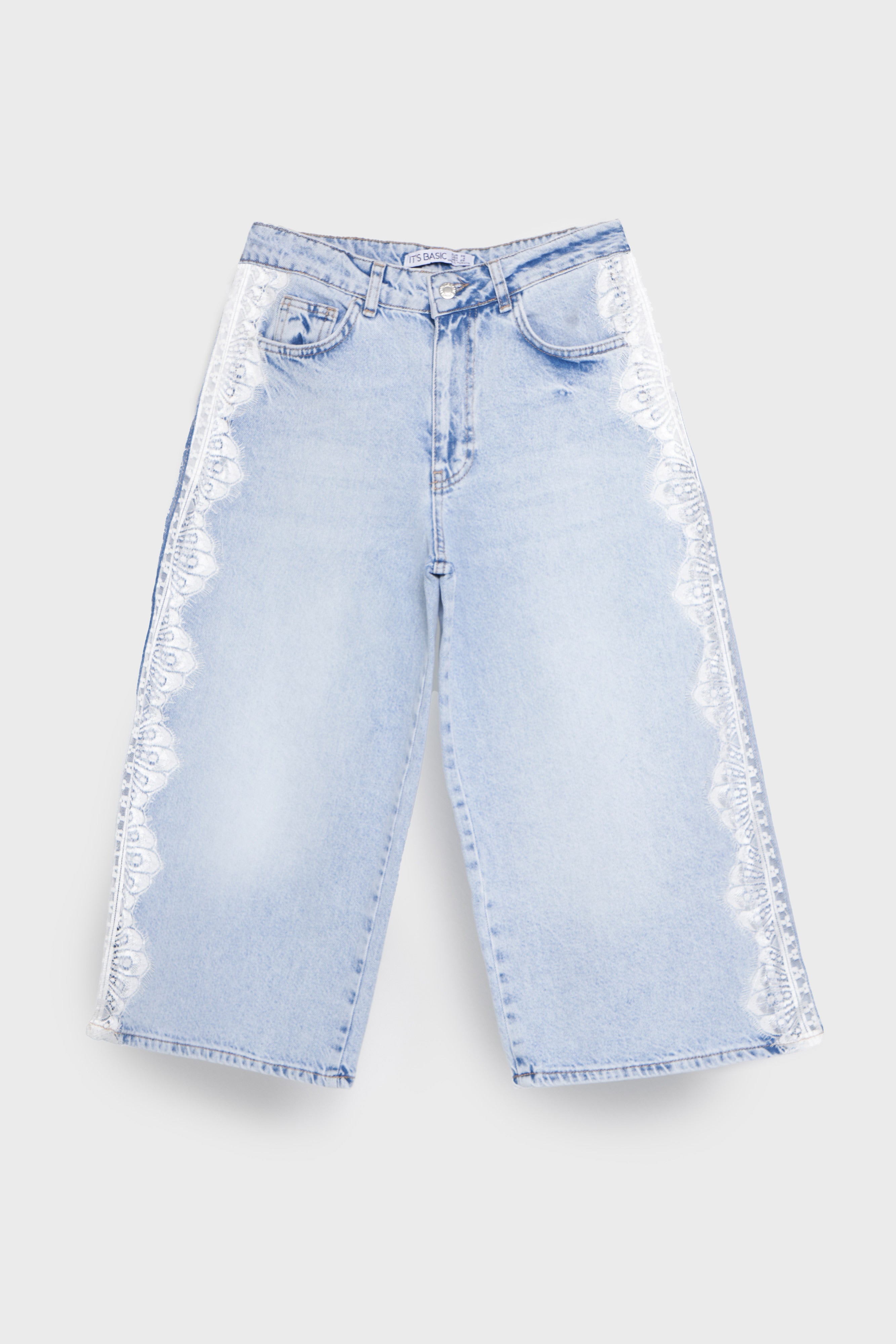 Dames Ice Denim kleur 4s5-3 maxi lengte gestreept kant gedetailleerd 100% katoen ontwerp lange Bermuda shorts