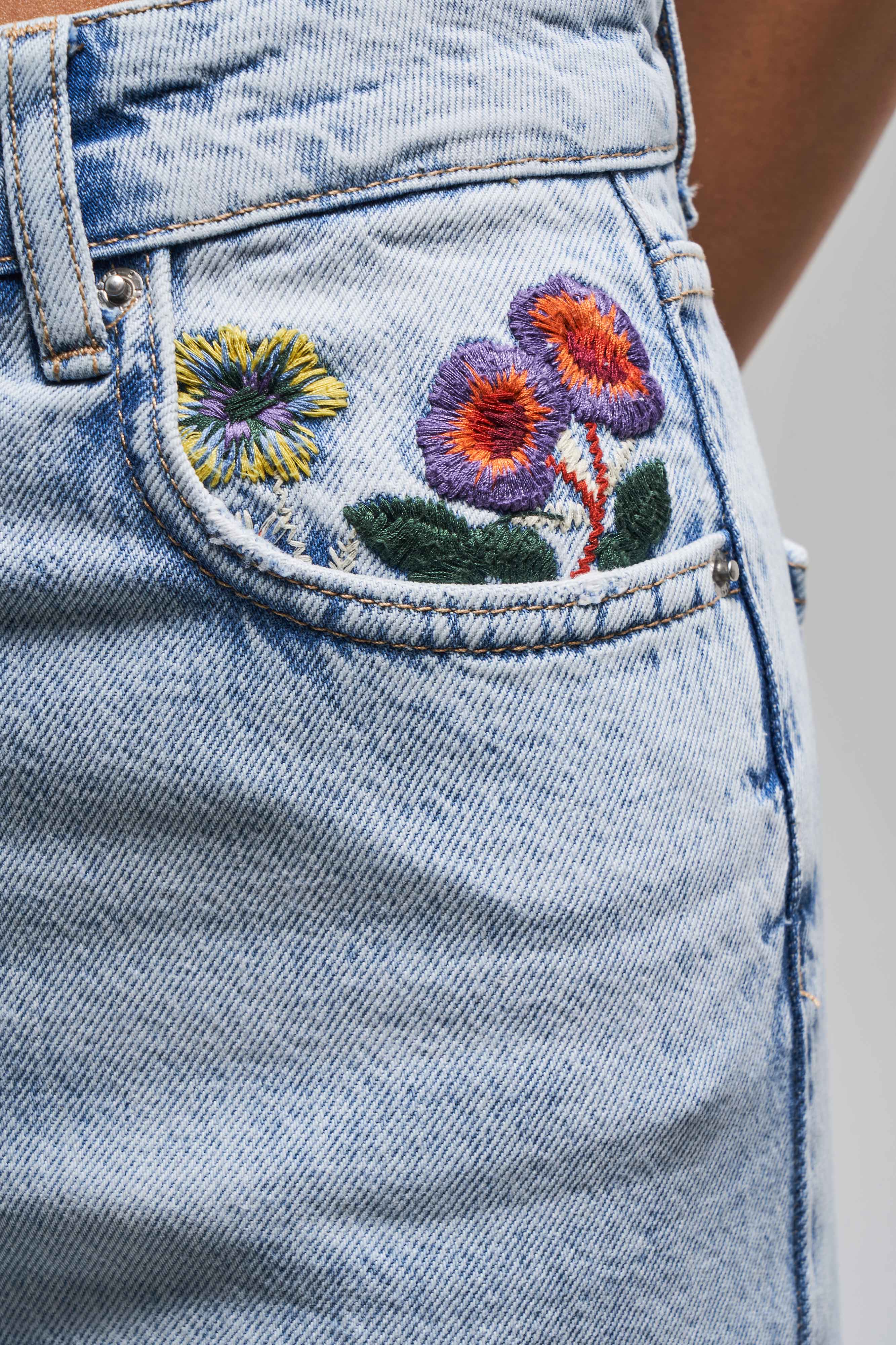 Женские джинсы Ice, цвет 4s5-3, прямой крой, цветочная вышивка, 100% хлопок, внутренняя длина 80 см, дизайн джинсовой ткани