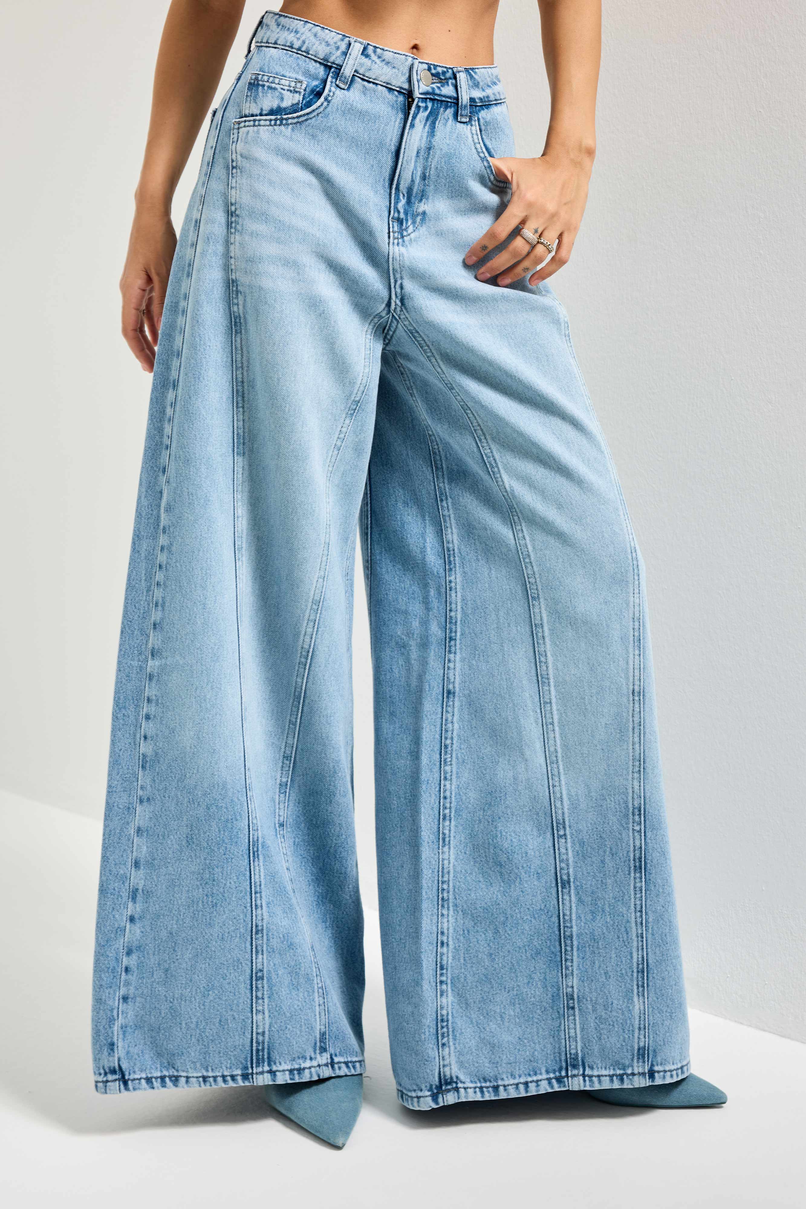 Kadın Ice Kot Rengi 4s6-27 Palazzo Fit Viskon Kumaş Denim Jean