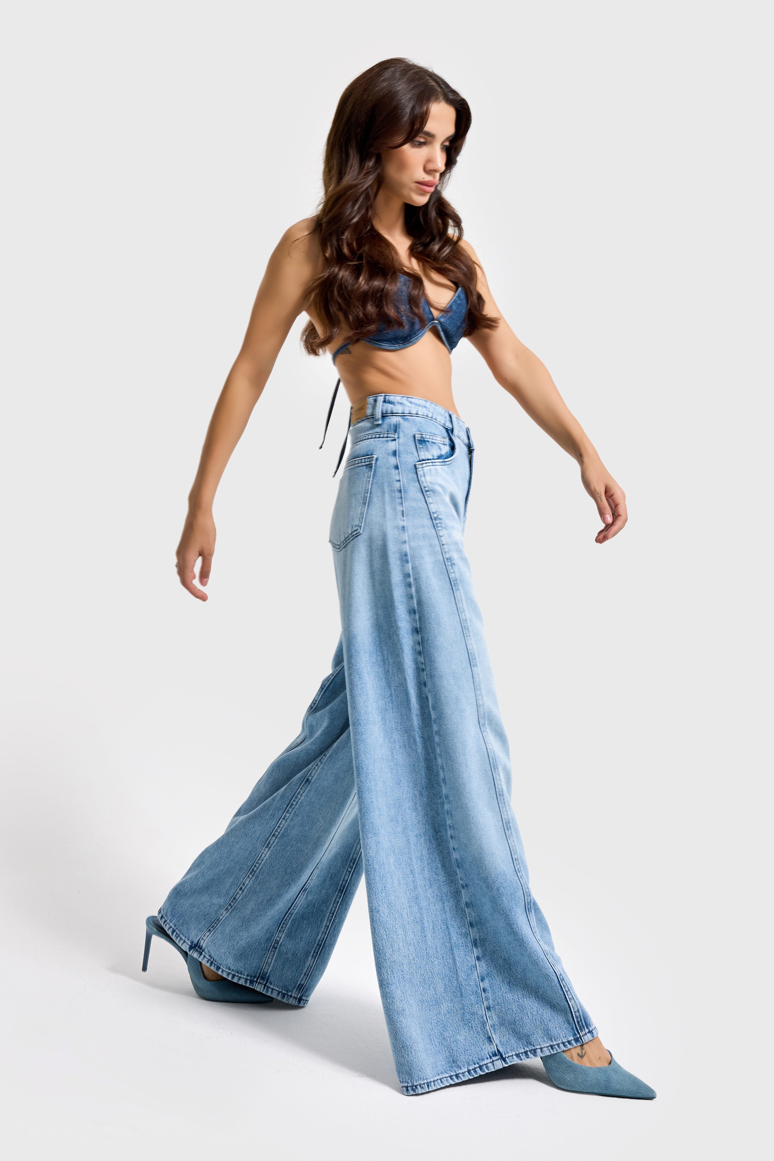 Kadın Ice Kot Rengi 4s6-27 Palazzo Fit Viskon Kumaş Denim Jean