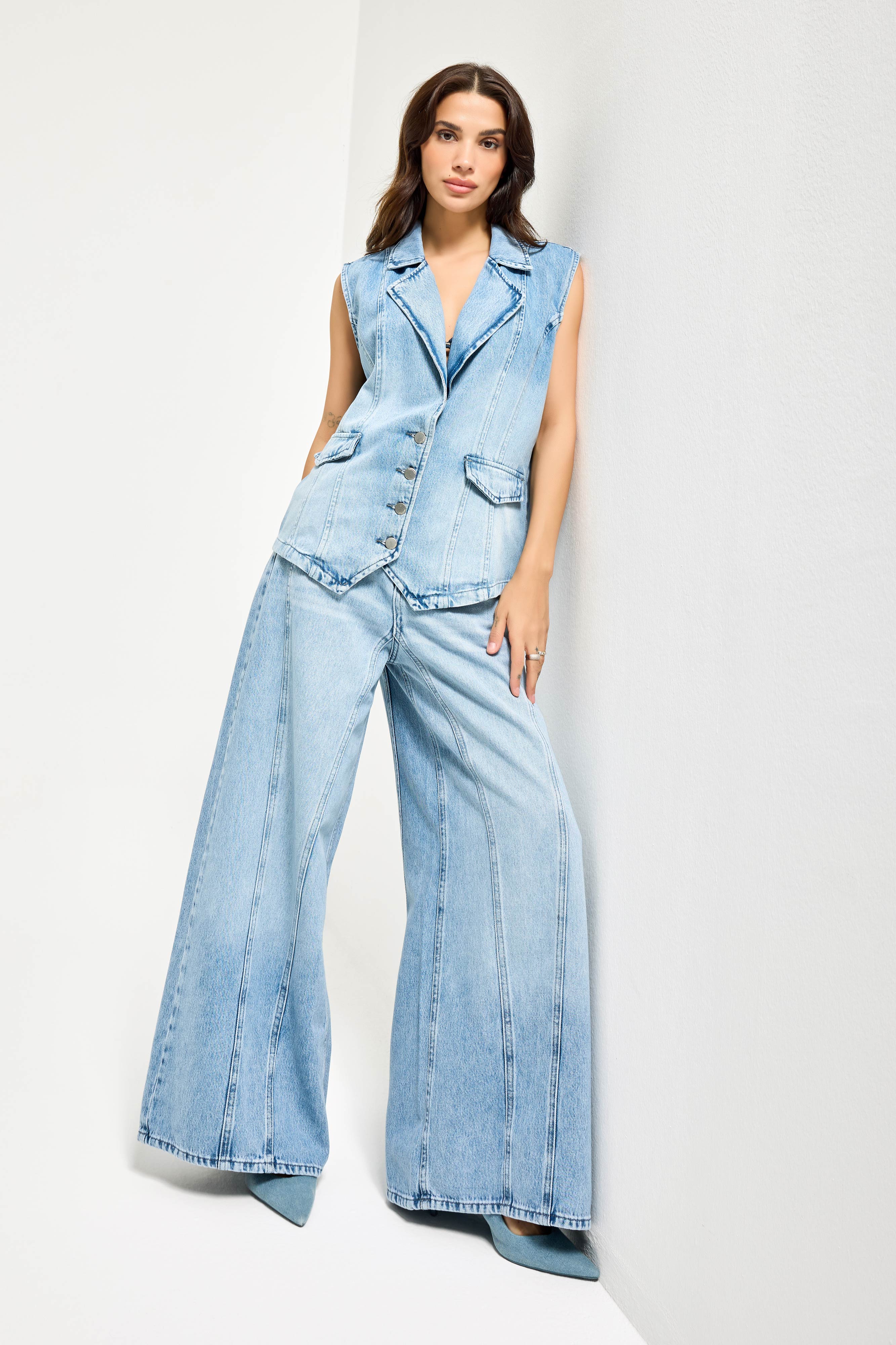 Kadın Ice Kot Rengi 4s6-27 Palazzo Fit Viskon Kumaş Denim Jean