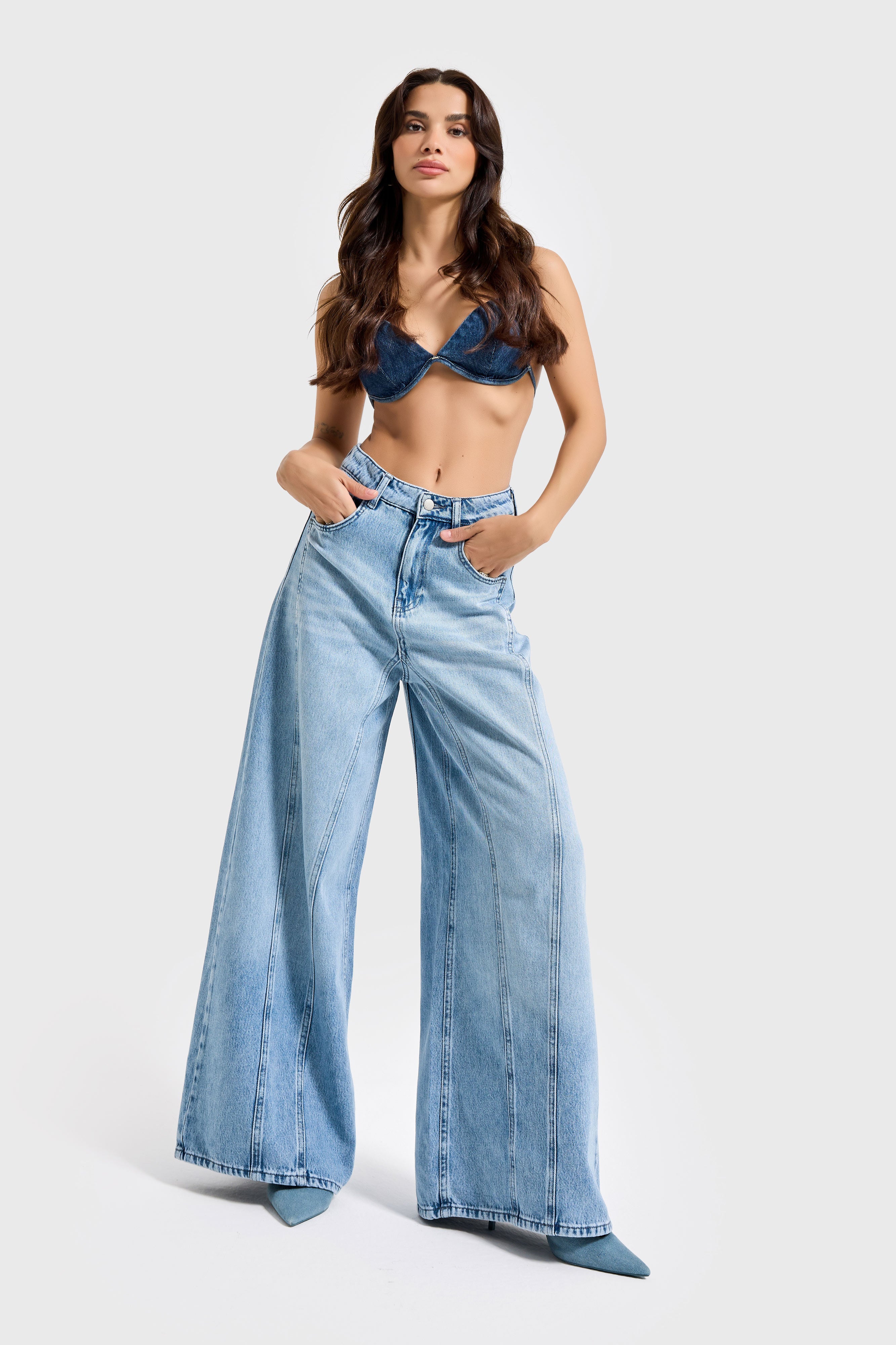 Kadın Ice Kot Rengi 4s6-27 Palazzo Fit Viskon Kumaş Denim Jean