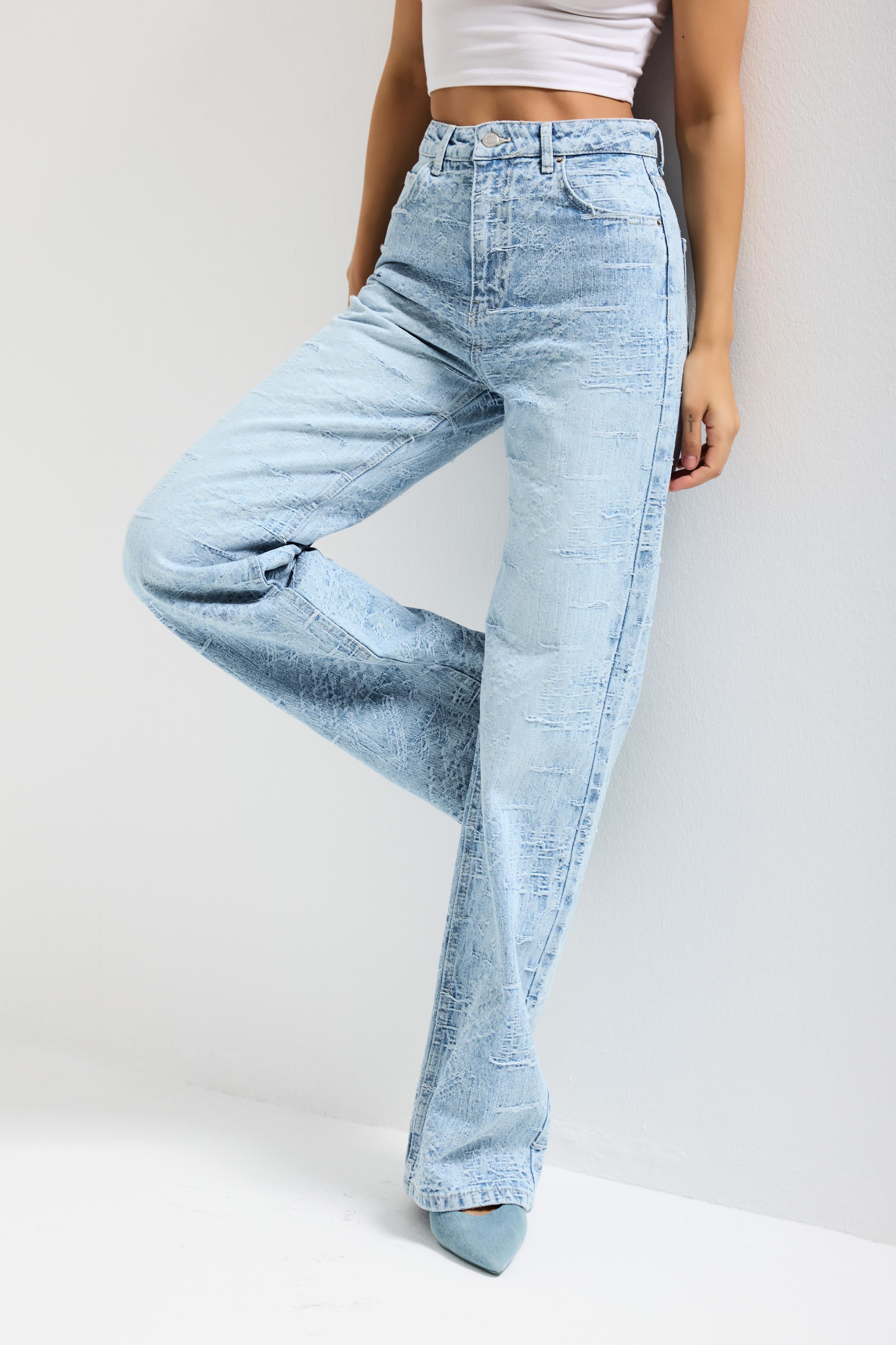 Kadın Ice Kot Rengi 4s6-3 Straight Fit Yüksek Bel Özel Kumaş Tasarım Denim Jean