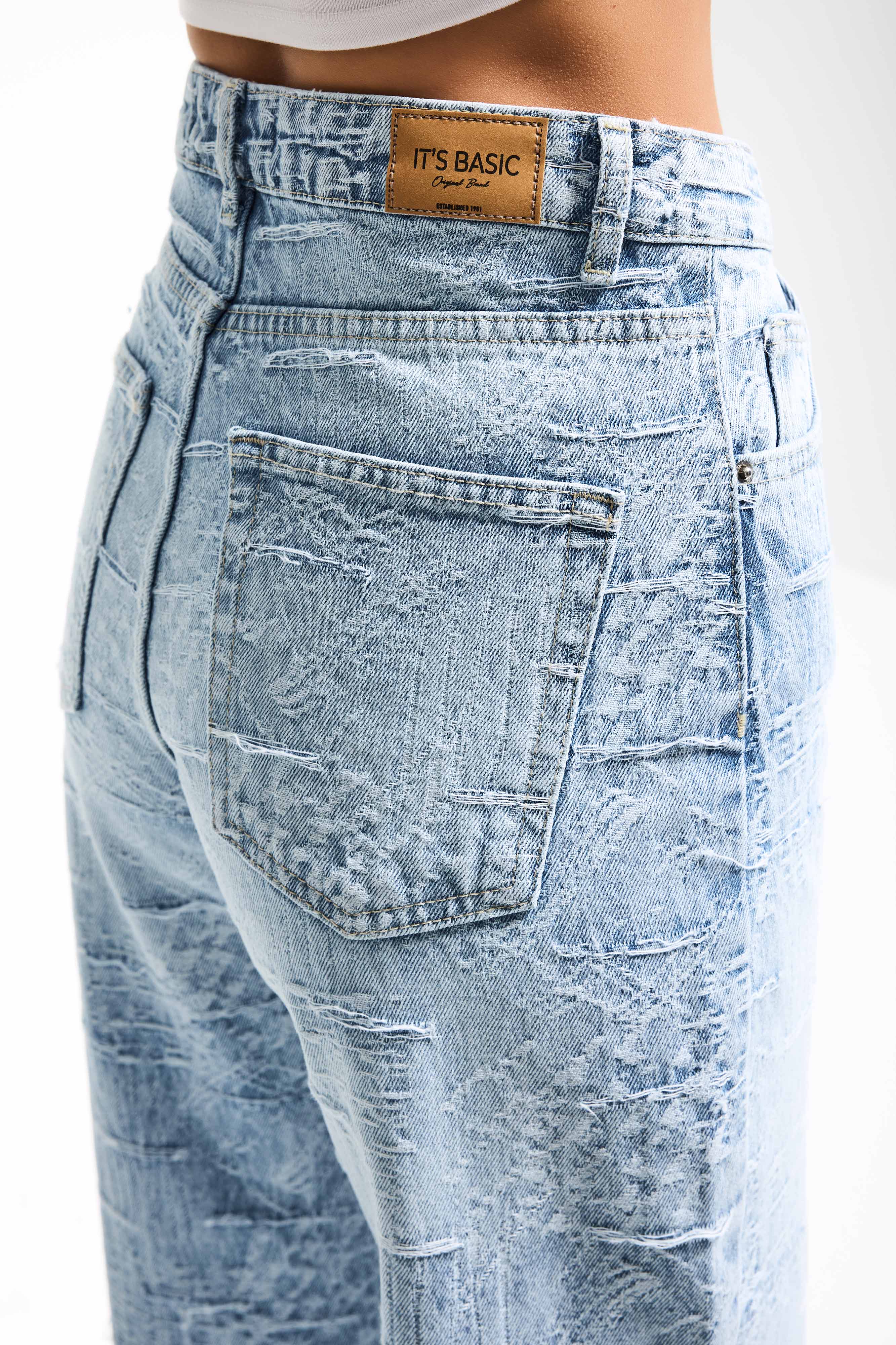 Kadın Ice Kot Rengi 4s6-3 Straight Fit Yüksek Bel Özel Kumaş Tasarım Denim Jean