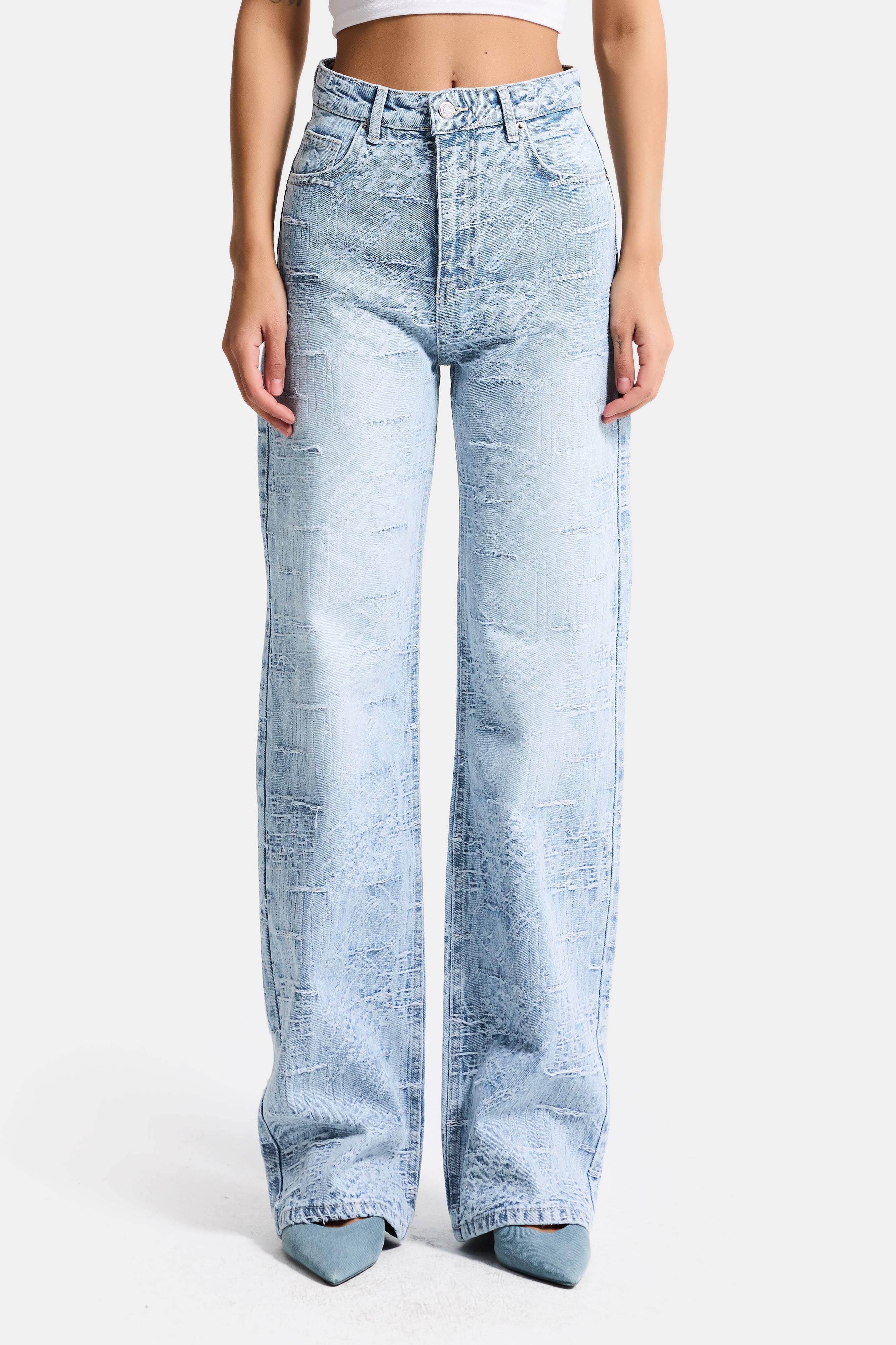 Kadın Ice Kot Rengi 4s6-3 Straight Fit Yüksek Bel Özel Kumaş Tasarım Denim Jean