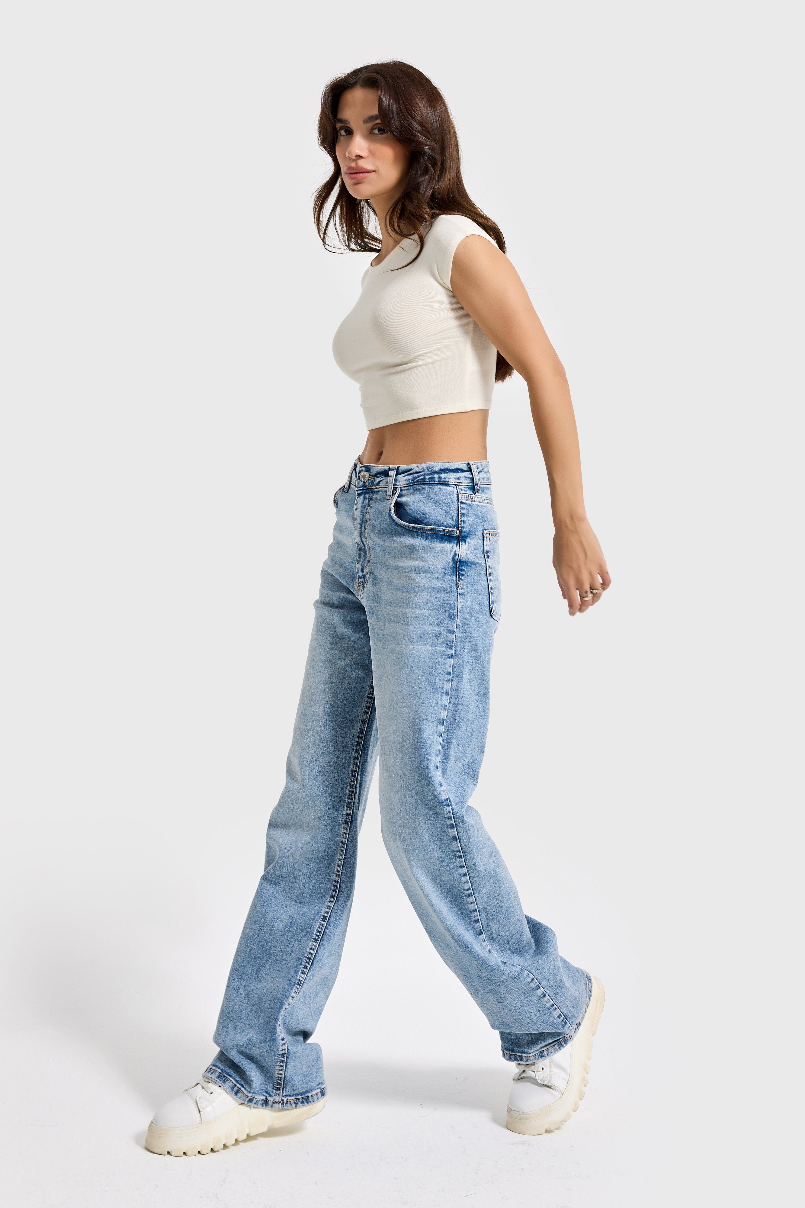 Kadın Ice Kot Rengi 4s6-99 Straight Fit Yüksek Bel Elastan Kumaş Denim Jean