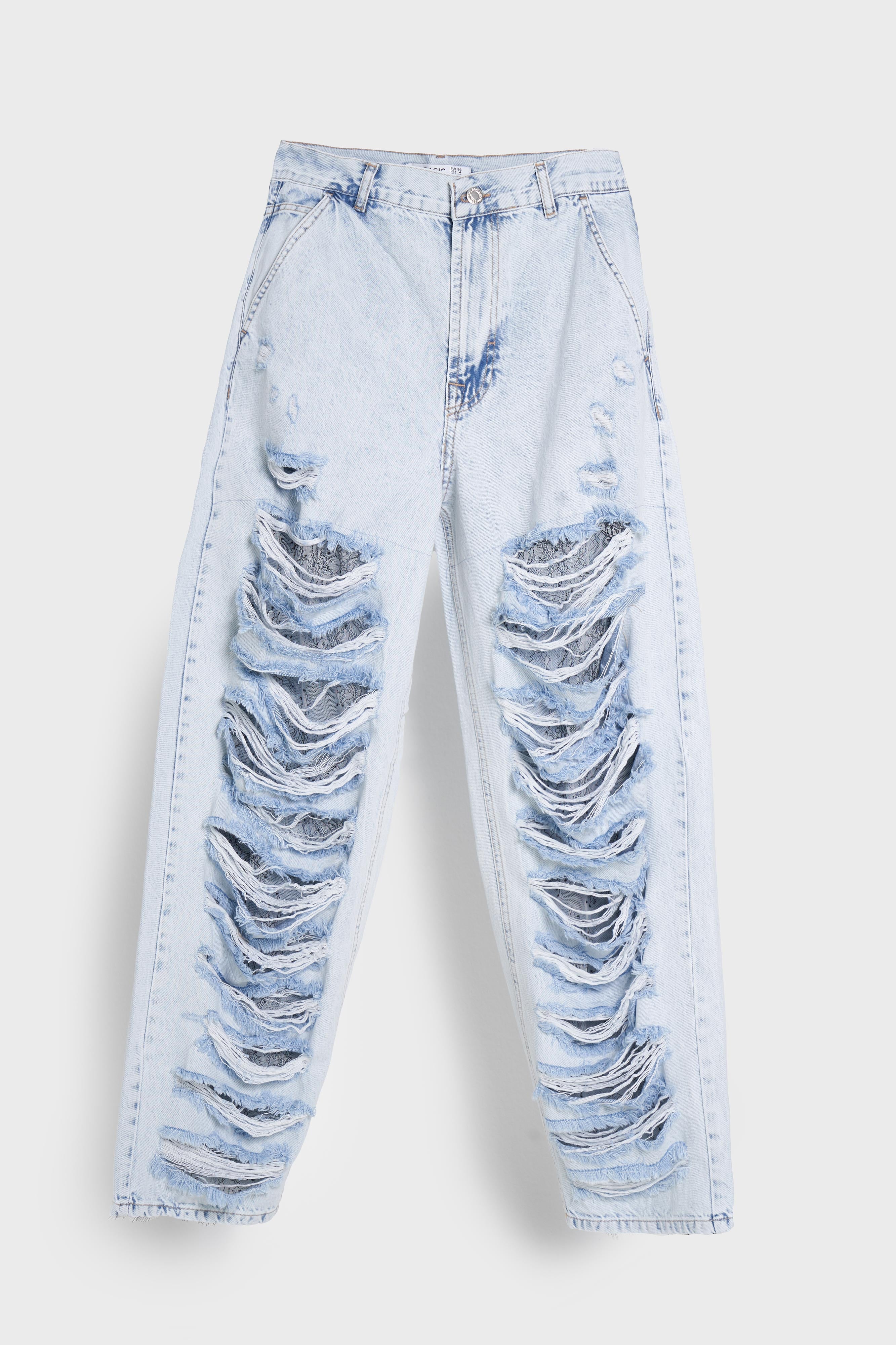 Kadın Ice Kot Rengi D-11s5-100 Skater Fit Dantel Yırtık Detaylı Tasarım Denim Jean