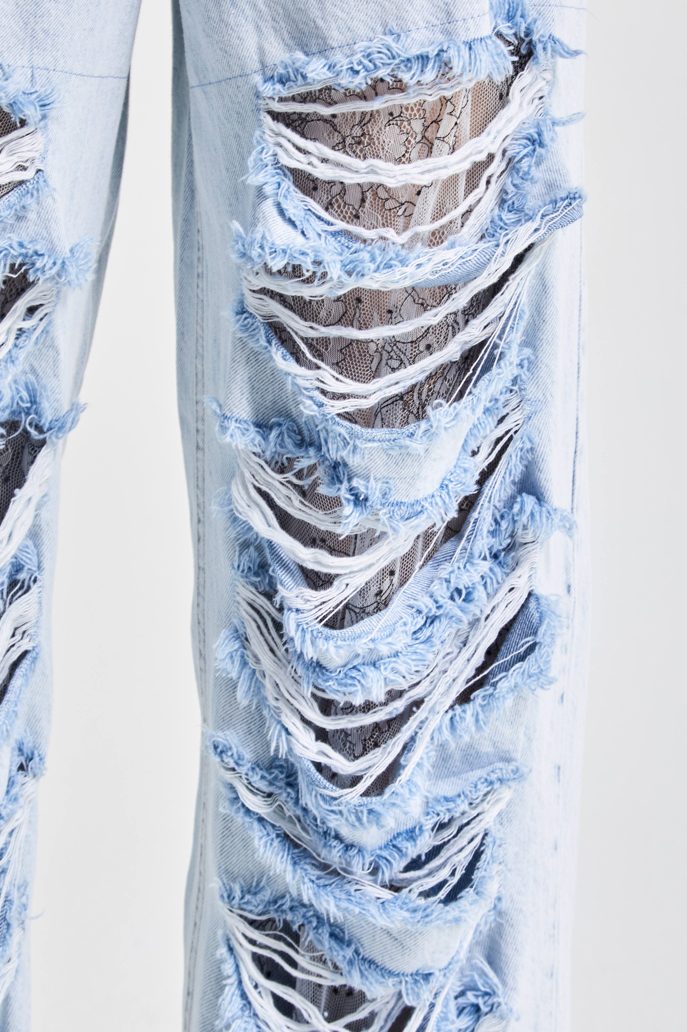 Kadın Ice Kot Rengi D-11s5-100 Skater Fit Dantel Yırtık Detaylı Tasarım Denim Jean
