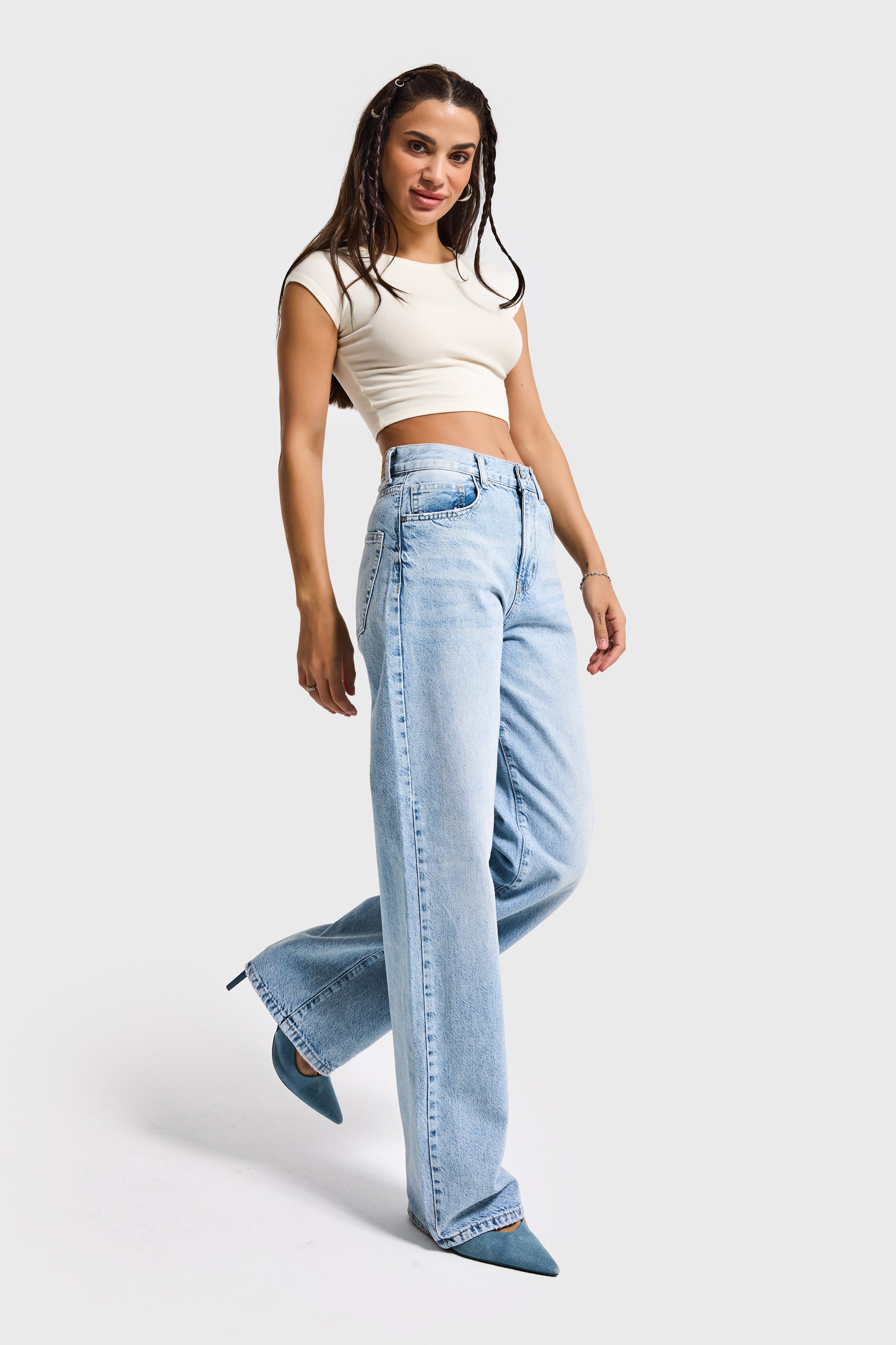 Kadın Ice Kot Rengi Lora 4s6-32 Loose Fit %100 Koton Denim Jean