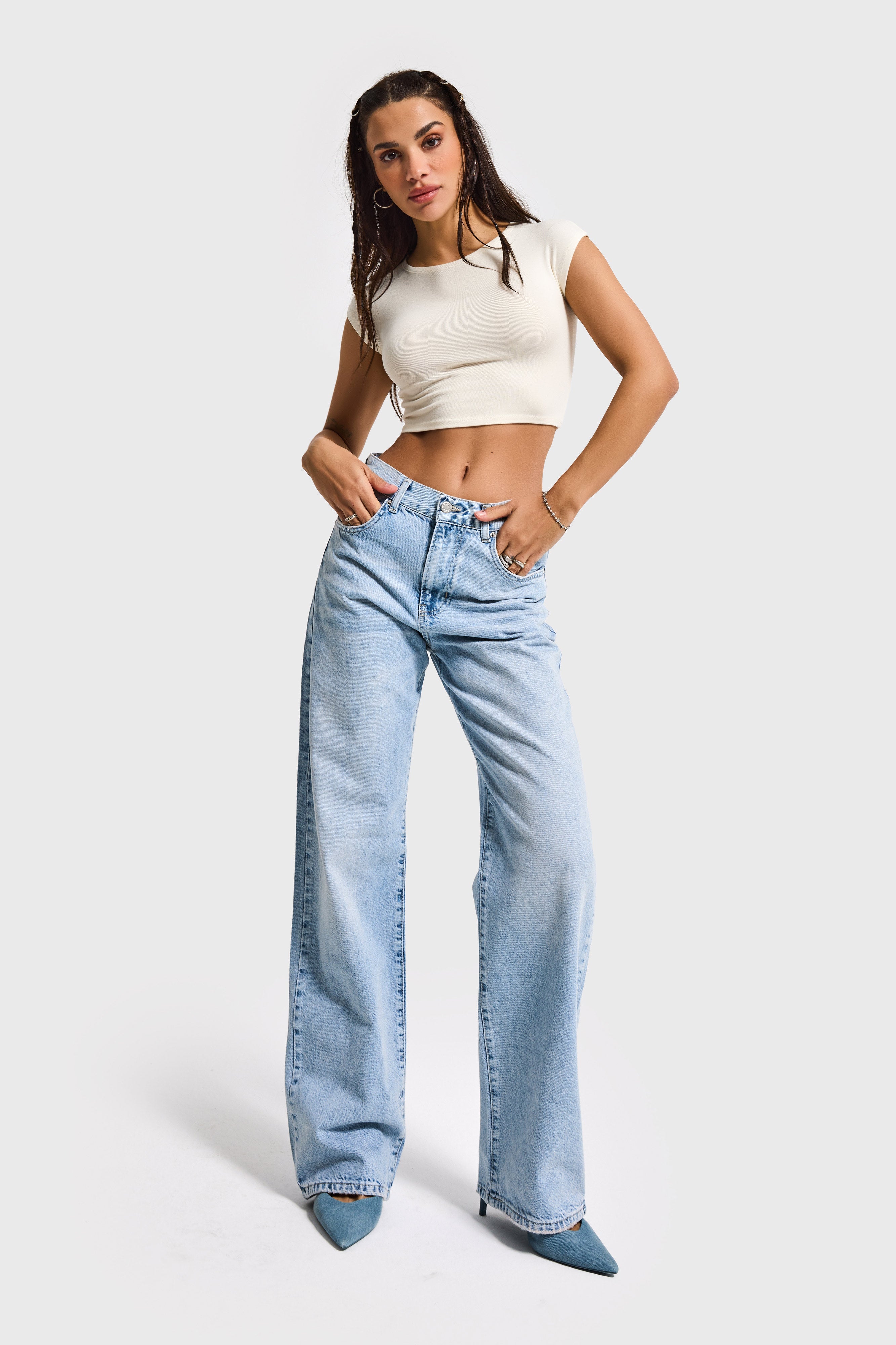 Kadın Ice Kot Rengi Lora 4s6-32 Loose Fit %100 Koton Denim Jean