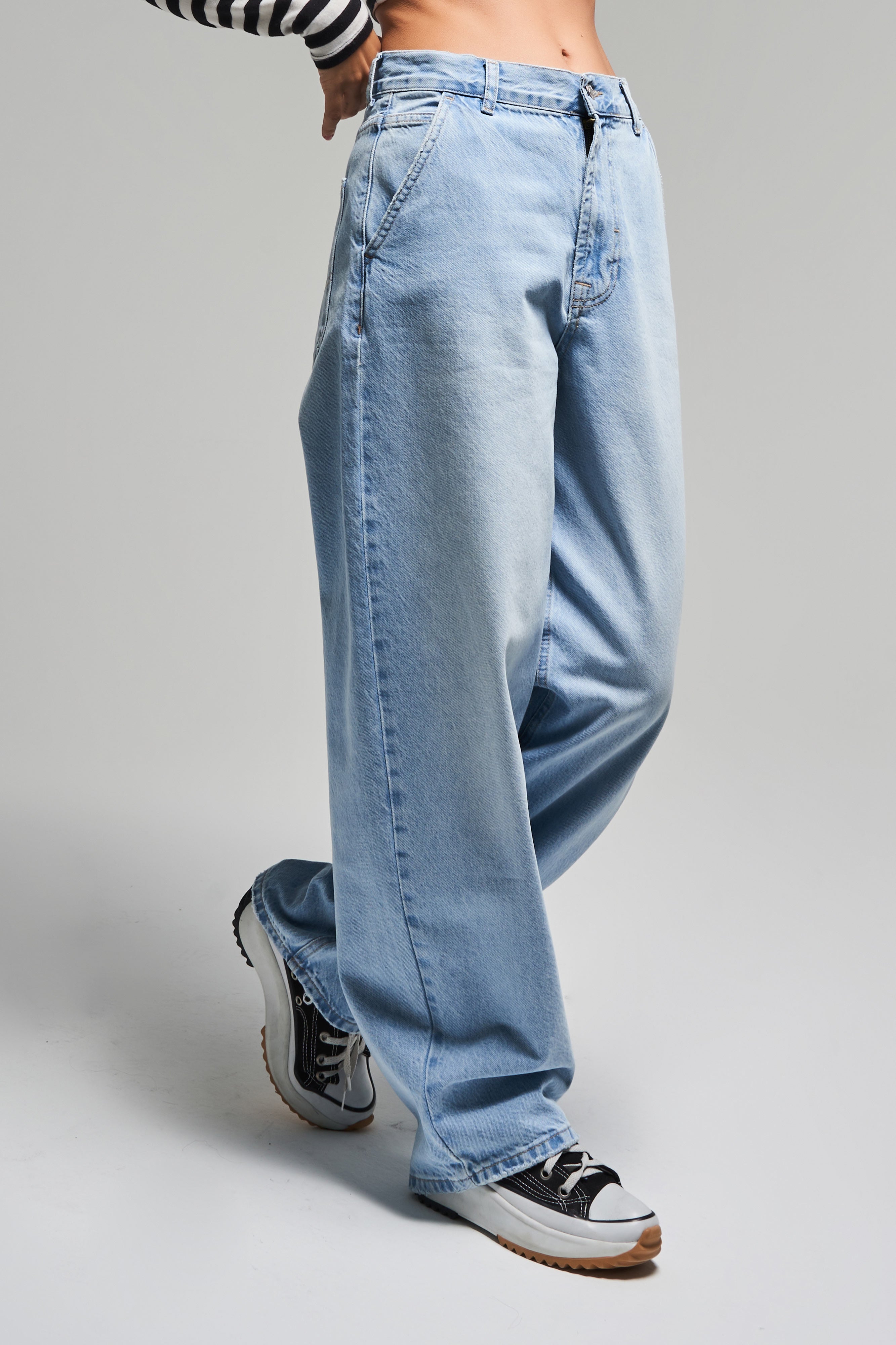 Kadın Ice Rengi Juniper 2S5-3 Skater Fit %100 Koton Orta Bel Bol Kesim İç Boy 80cm Denim Jean