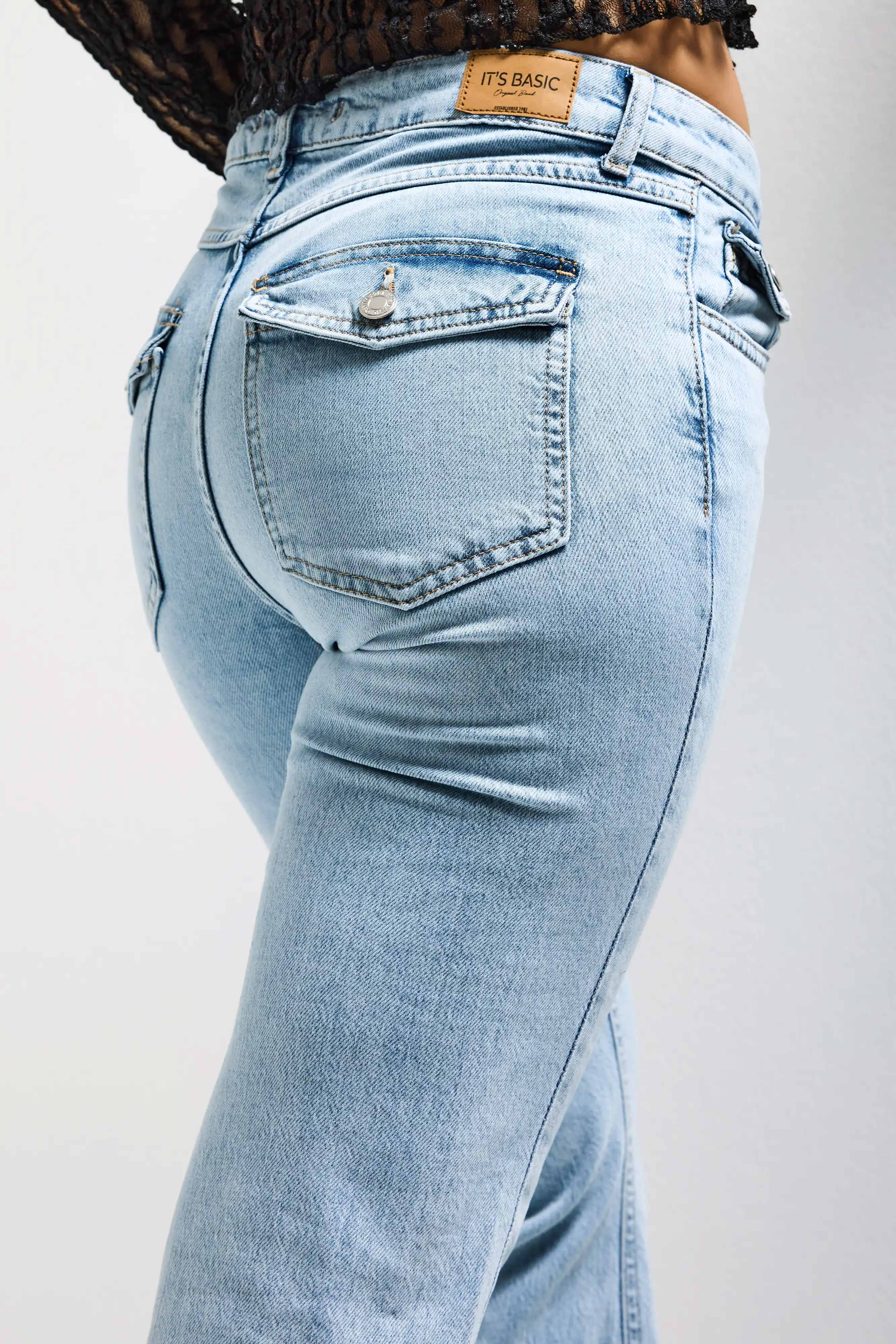 Kadın Ice Rengi 4s6-3 Mide Rise Flare Fit Süper Esnek Kumaş İç Boy 83cm Denim Jean