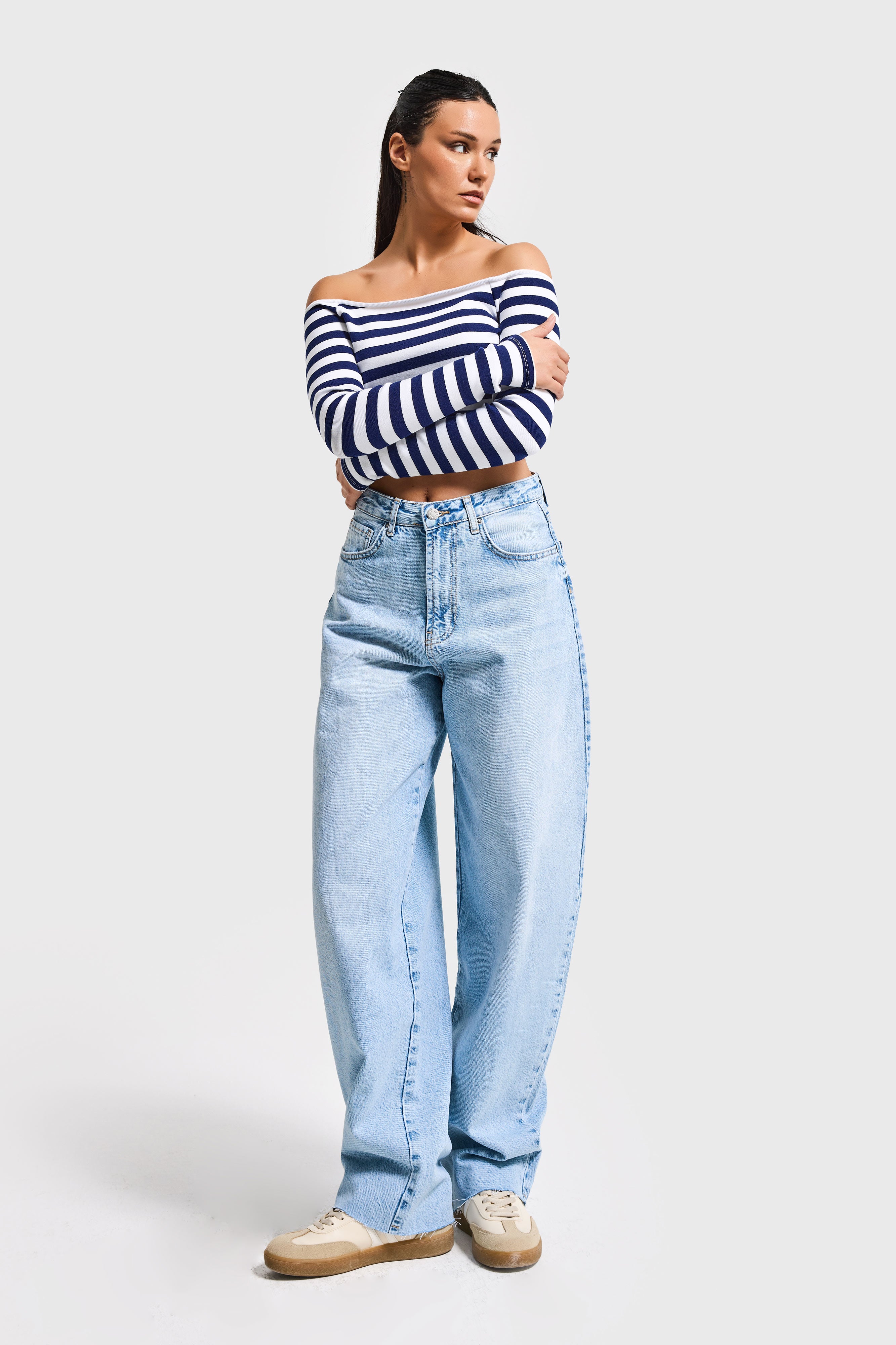 Kadın Ice Renk 4s6-27 Regular Fit Yüksek Bel %100 Koton Rahat Kesim Denim Jean