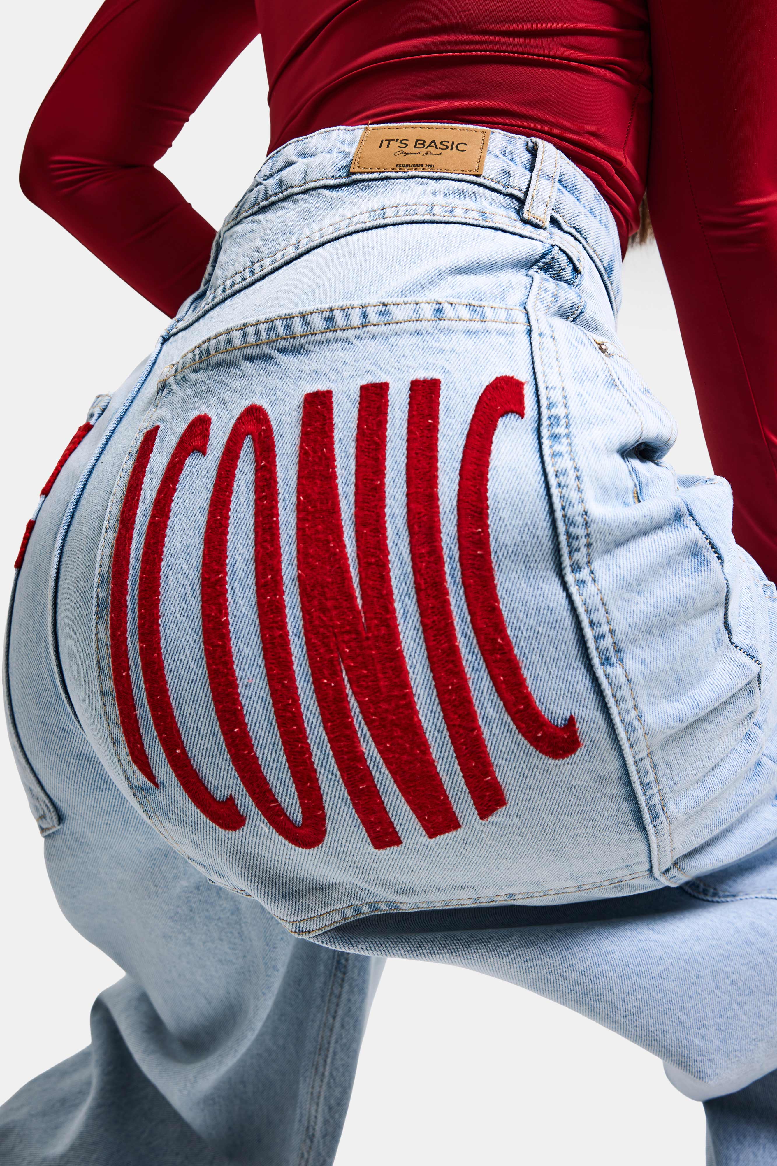 Kadın Ice Renk 4s6-3 Mega Baggy Fit Paça ve Cep Detaylı Özel Tasarım Denim Jean