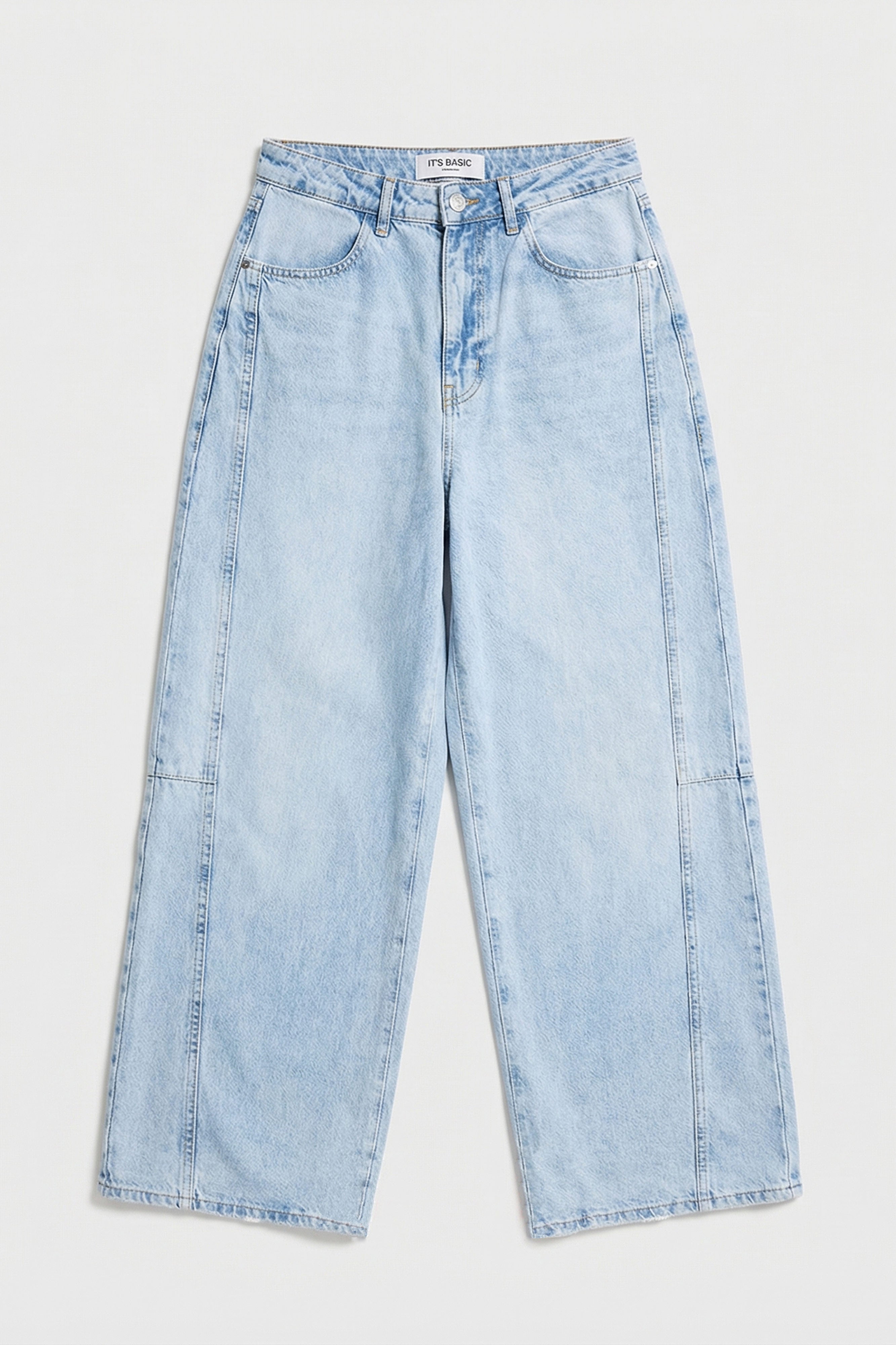 Kadın Ice Renk 4s6-3 Mega Baggy Fit Paça ve Cep Detaylı Özel Tasarım Denim Jean