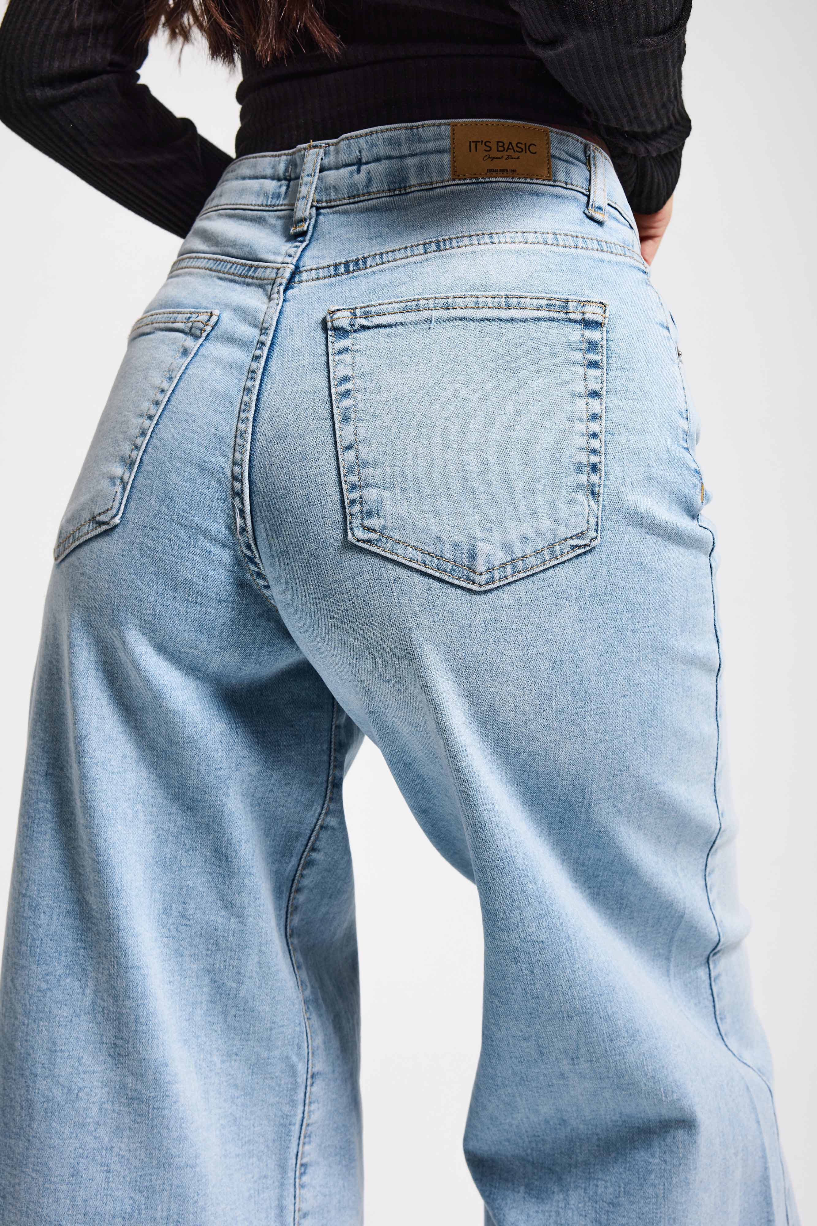 Women's Ice Color 4s6-32 Palazzo Fit Flexible Fabric Inseam 80cm Denim Jeans