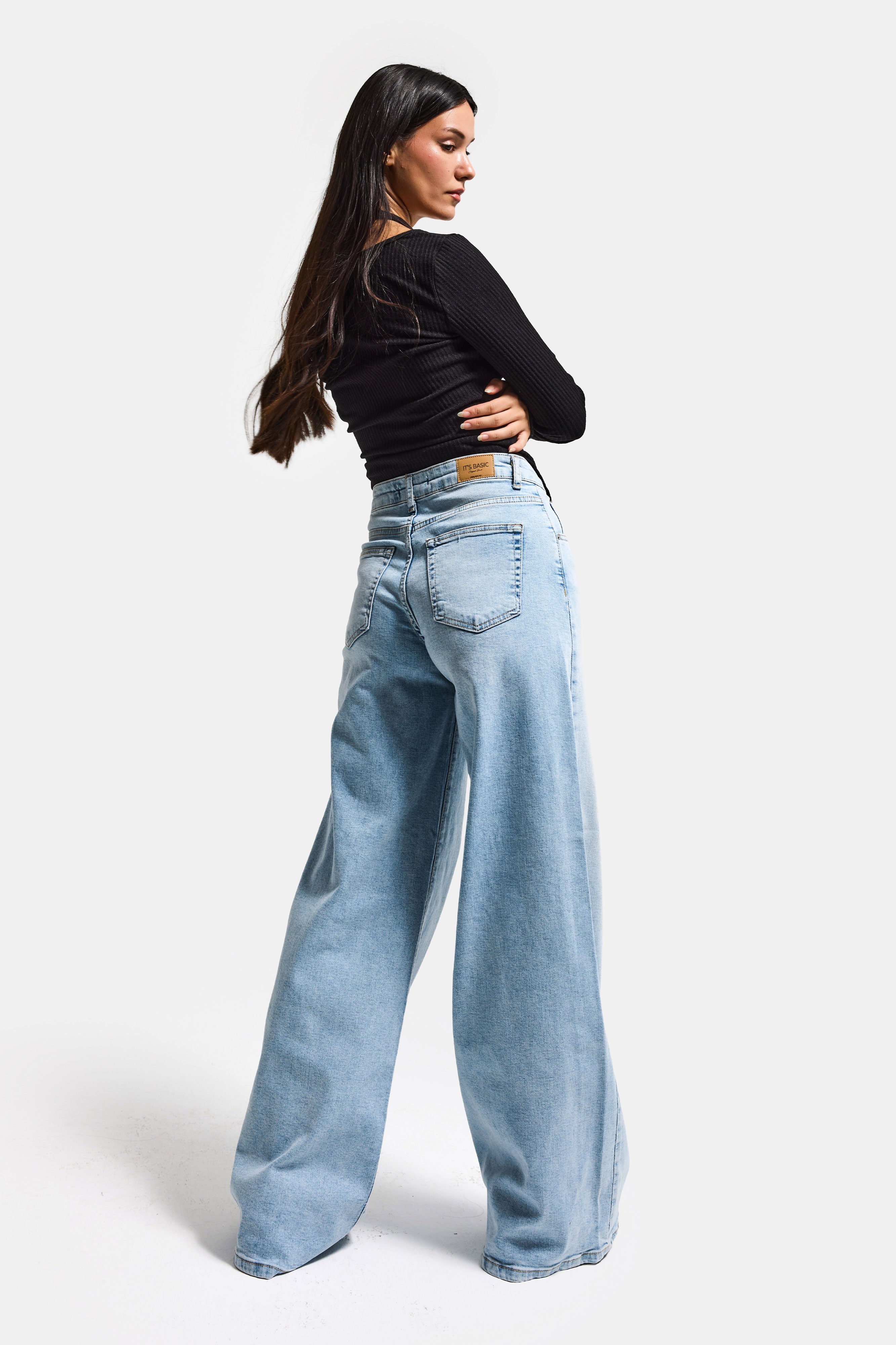 Women's Ice Color 4s6-32 Palazzo Fit Flexible Fabric Inseam 80cm Denim Jeans