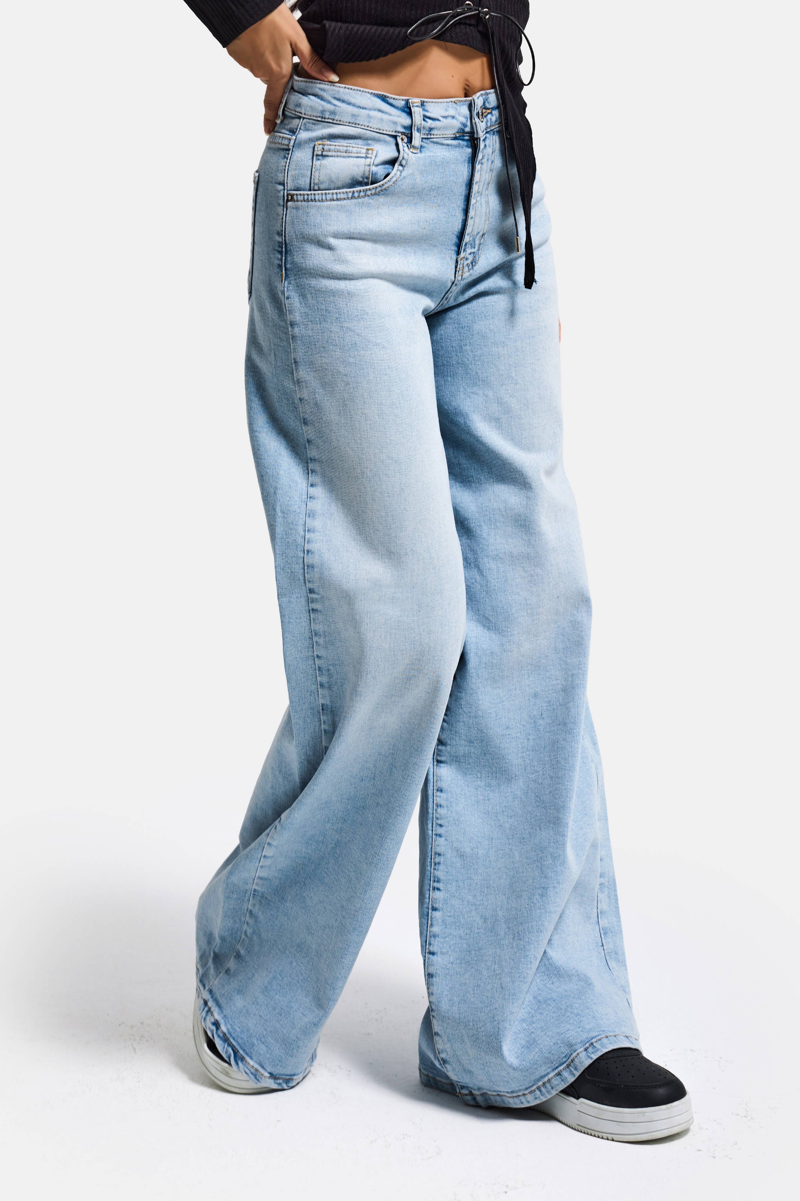 Women's Ice Color 4s6-32 Palazzo Fit Flexible Fabric Inseam 80cm Denim Jeans