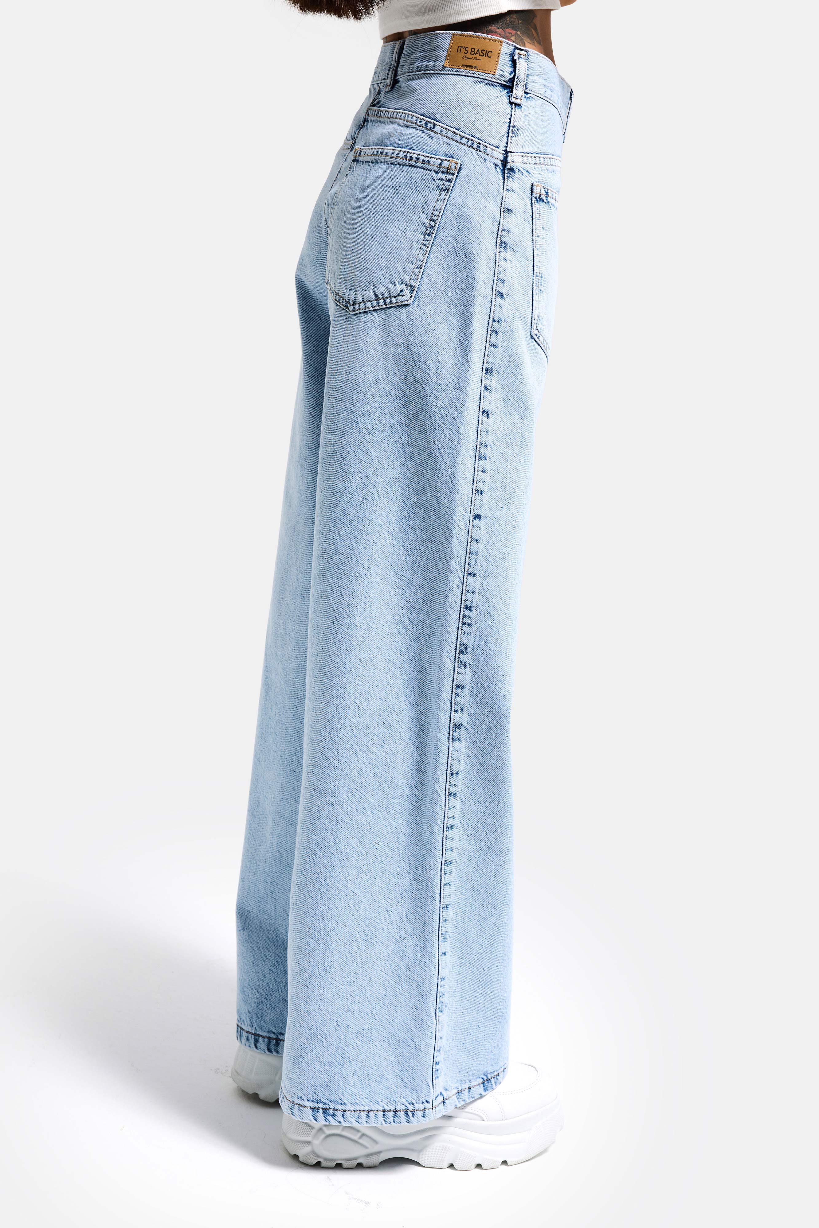 Kadın Ice Renk 4s6-3 Mega Baggy Fit Ön Arka Detay Tasarım Denim Jean