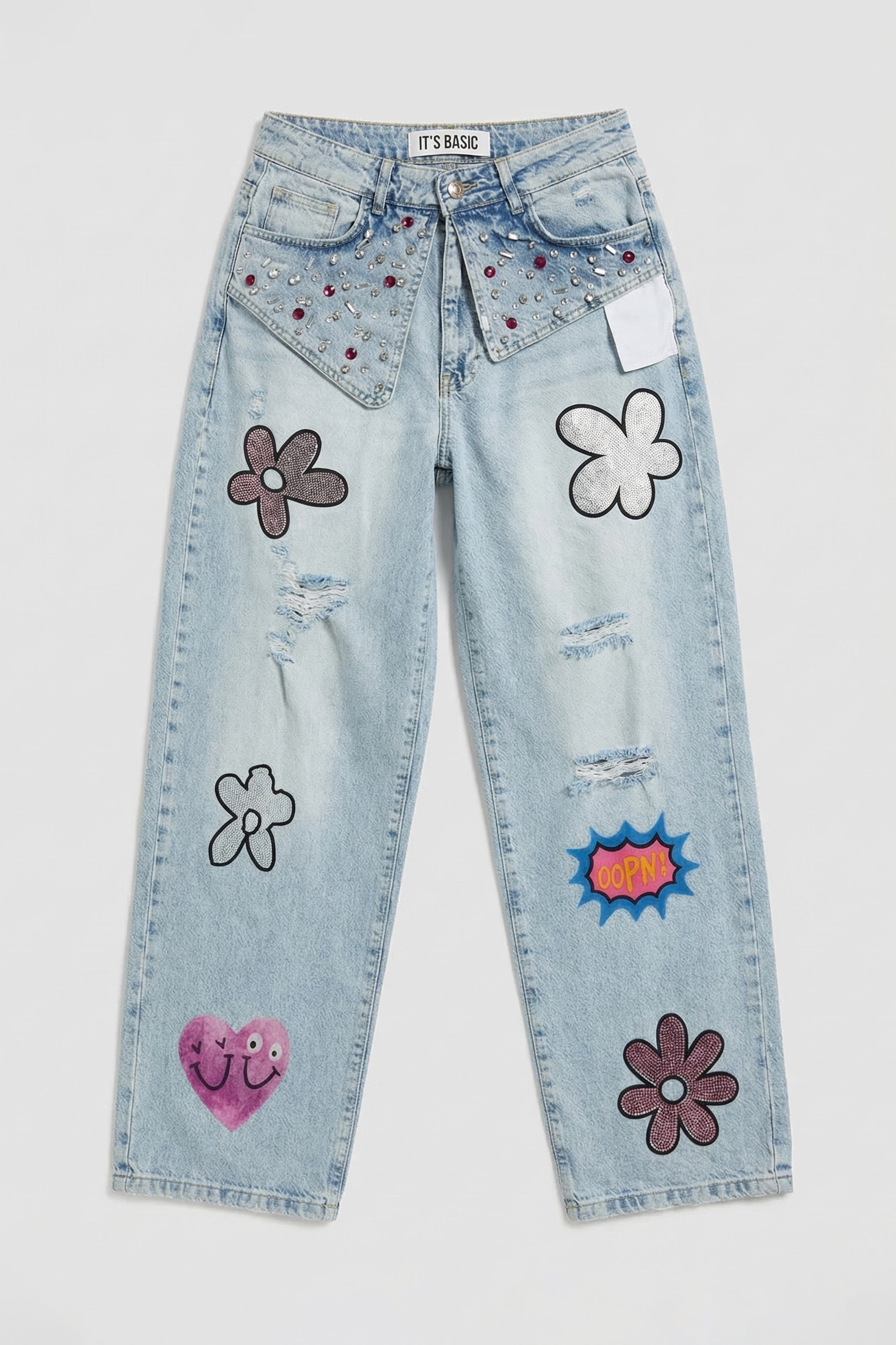 Kadın Ice T-12s6-3 Skater Fit Nakış Desenli Özel Tasarım Denim Jean