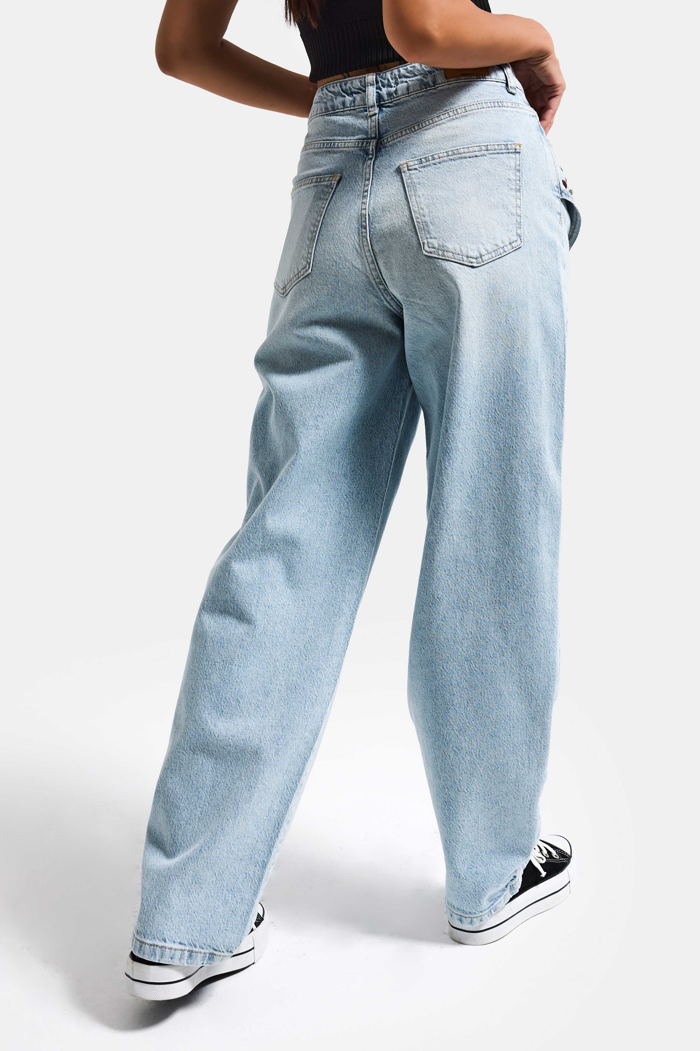 Kadın Ice T-12s6-3 Skater Fit Nakış Desenli Özel Tasarım Denim Jean