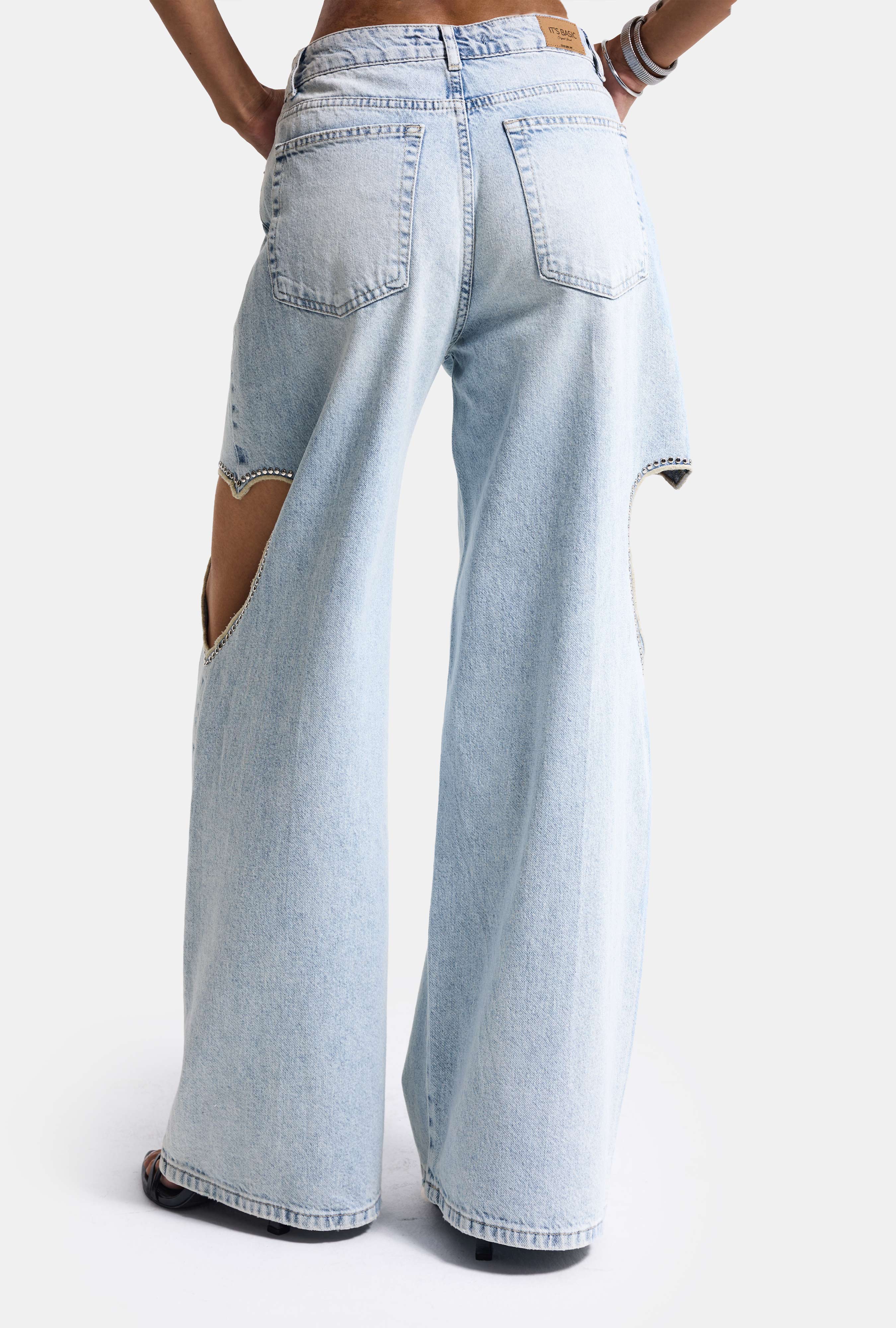 Kadın Ice T-12s6-3 Süper Baggy Fit Kalp Detaylı Tasarım Denim Jean