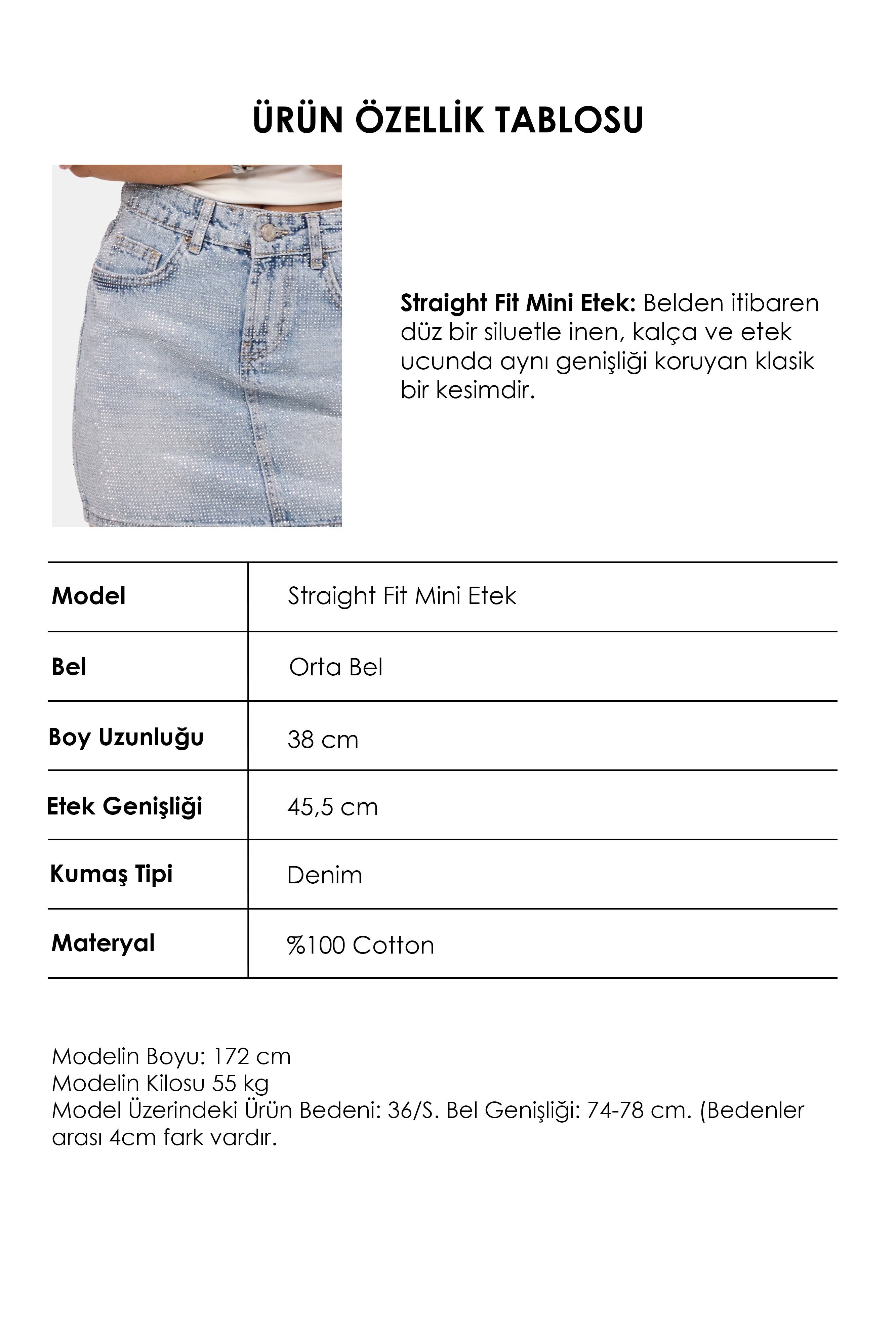 Kadın Ice T-4s6-3 Straight Mini Parlak Taşlı Tasarım Denim Etek
