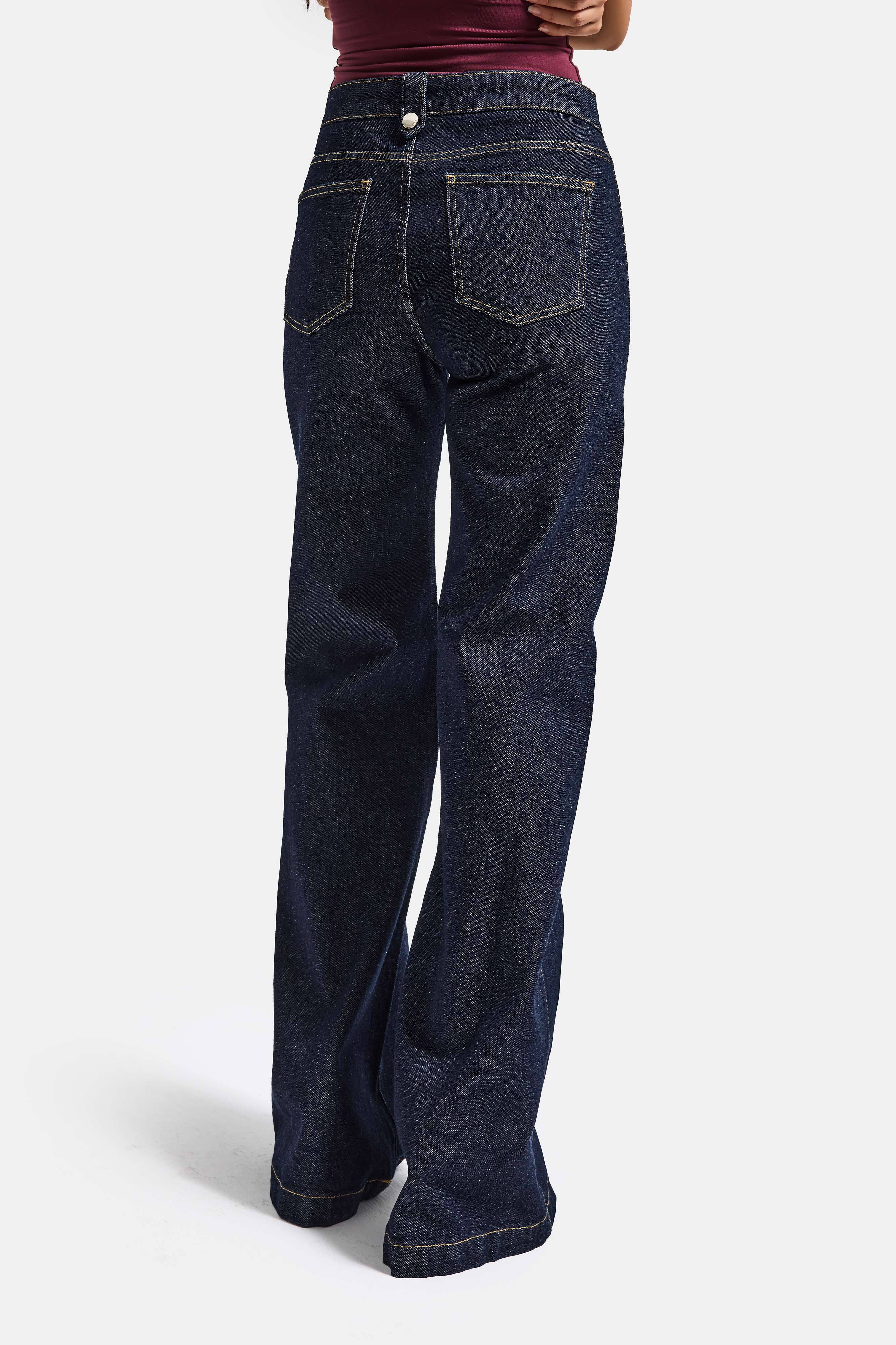 Kadın İndigo 7s6-50 Flare Fit Fermuar Kemer Detaylı Elastan Kumaş Denim Jean