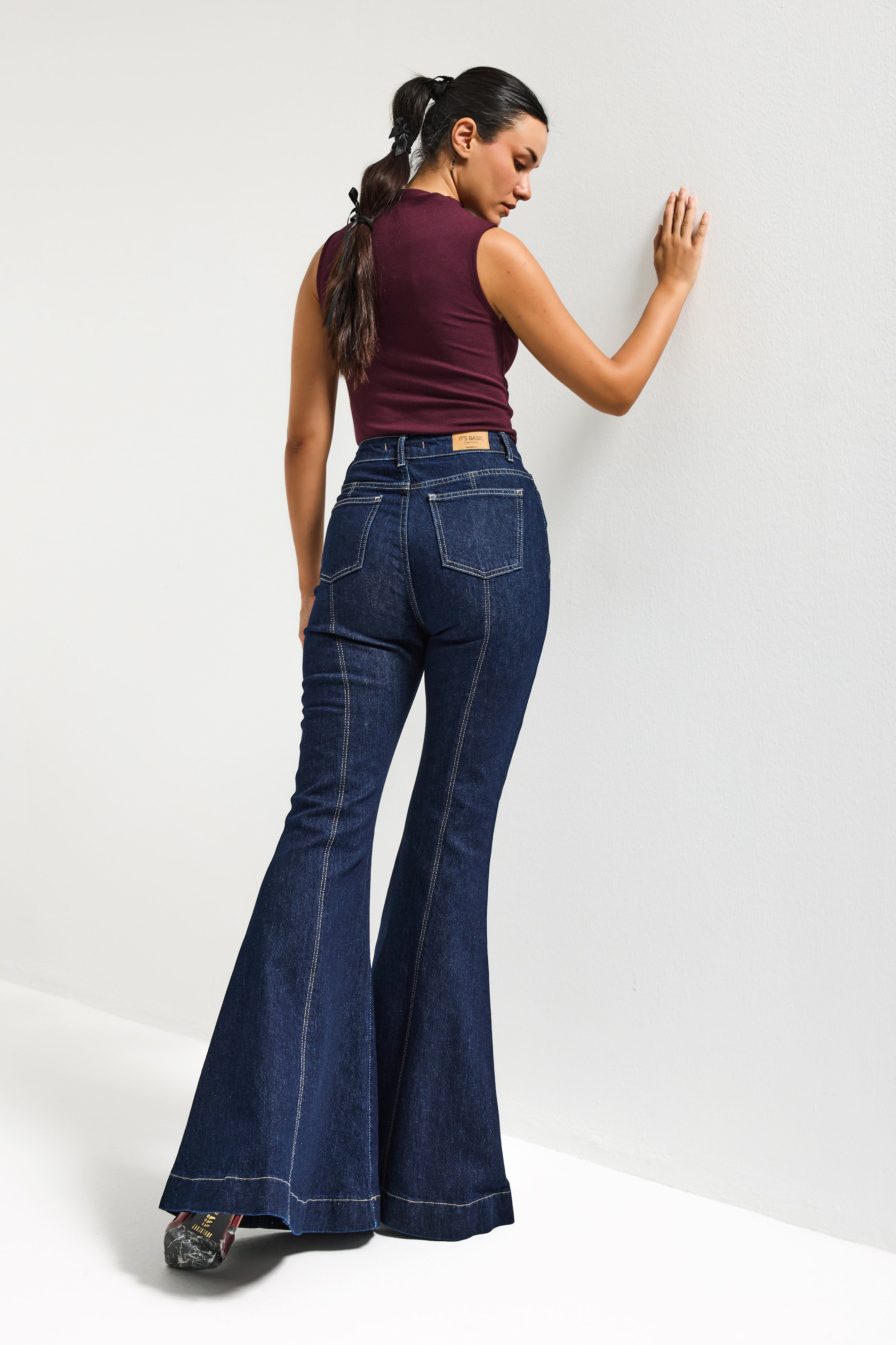 Kadın İndigo 7s6-50 Flare Fit Viskon Kumaş Elastan Denim Jean