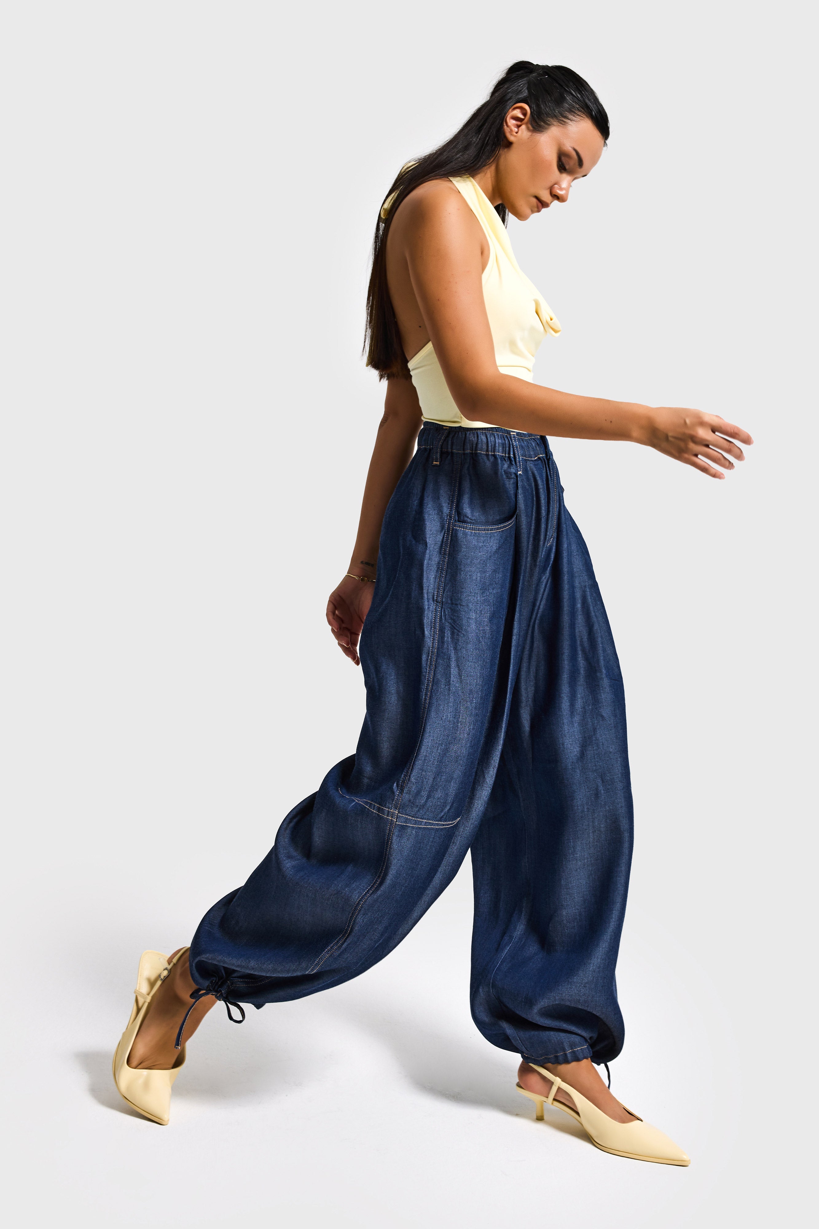 Kadın İndigo 7s6-50 Süper Ballon Fit Bol Kesim Paça Detaylı Tasarım Denim Jean