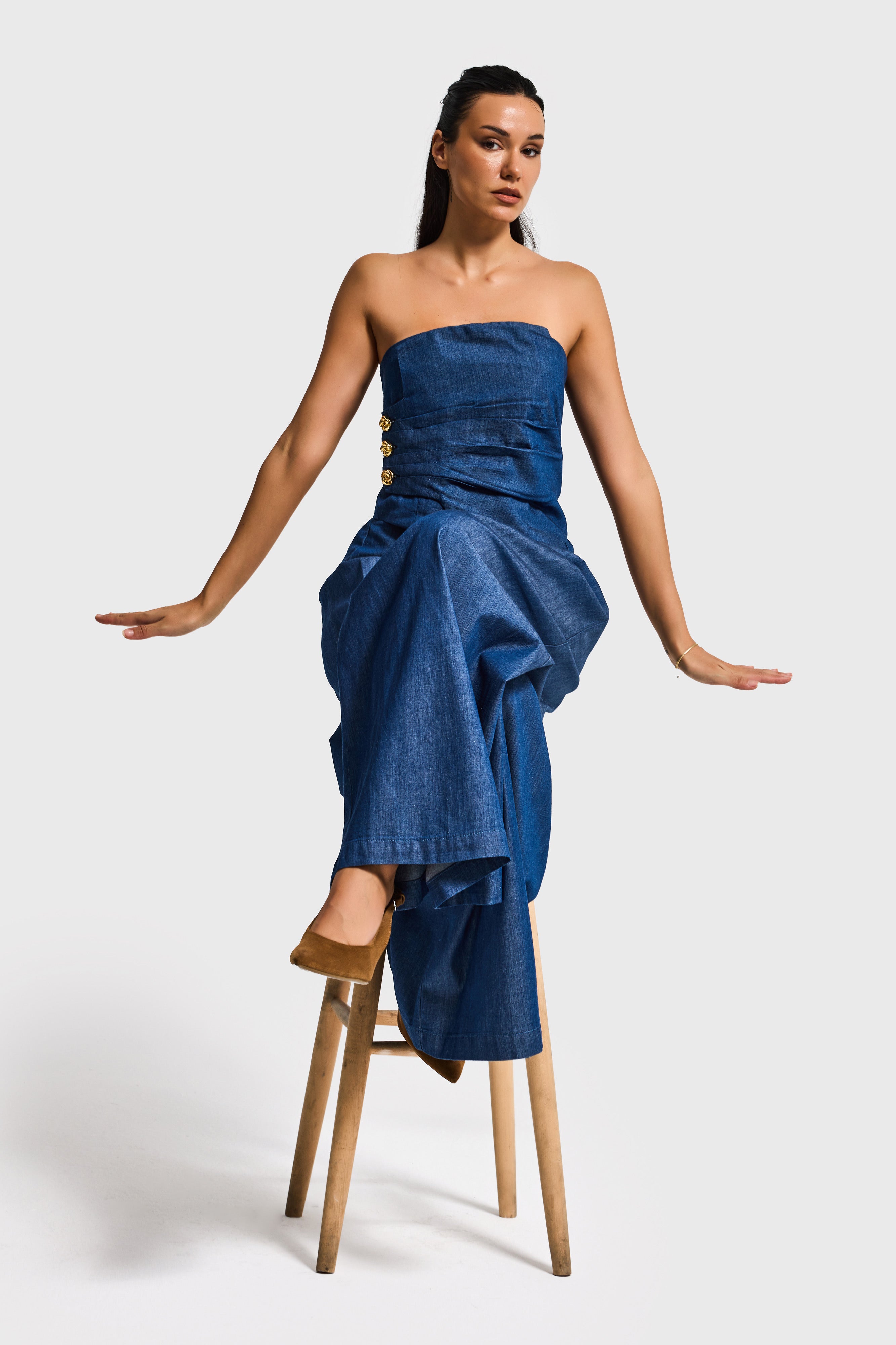 Kadın İndigo 7s6-50 Süper Palazzo Elastan Kumaş Denim Pantolon