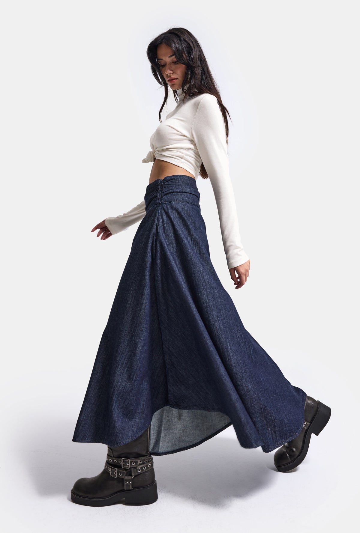 Kadın İndigo 7w6-50 Relaxed Fit Maxi Denim Etek