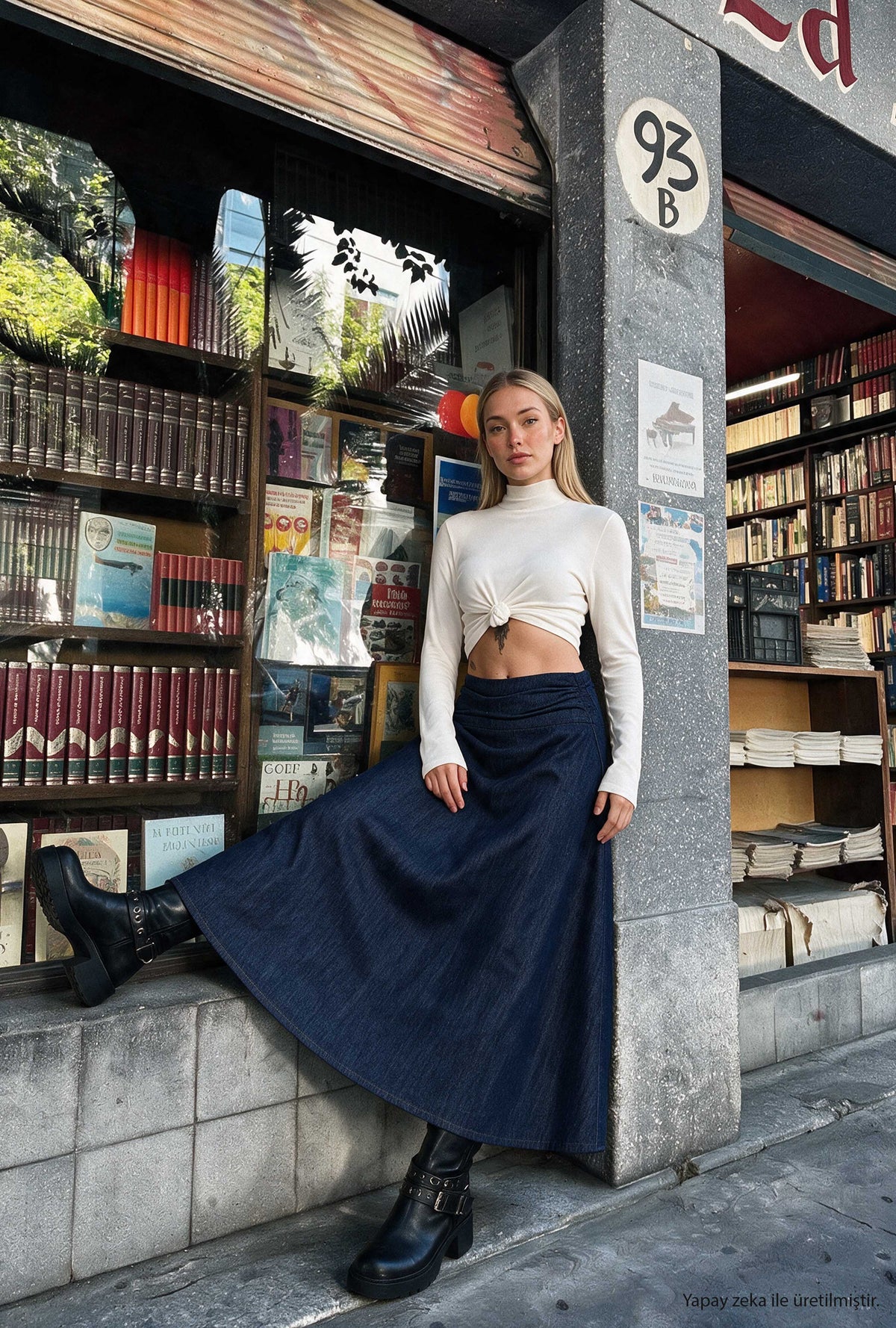 Kadın İndigo 7w6-50 Relaxed Fit Maxi Denim Etek