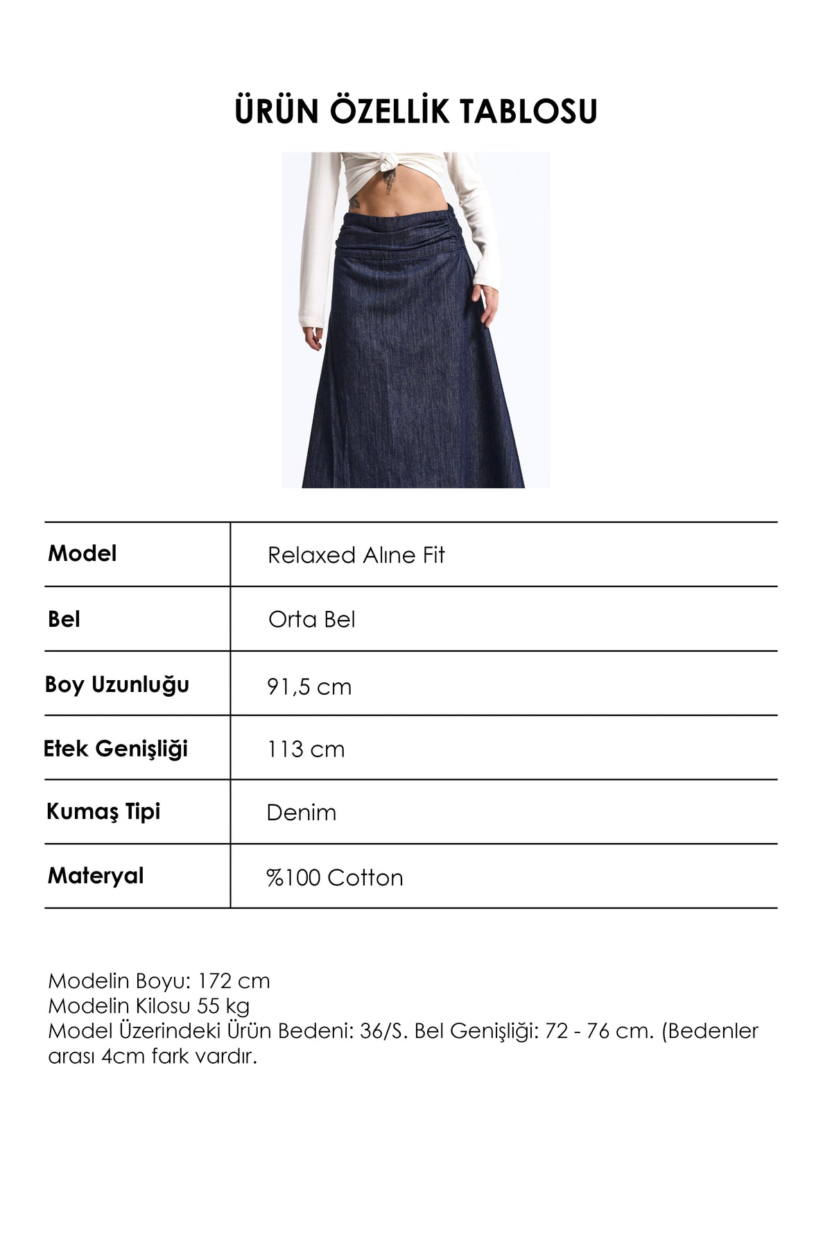 Kadın İndigo 7w6-50 Relaxed Fit Maxi Denim Etek