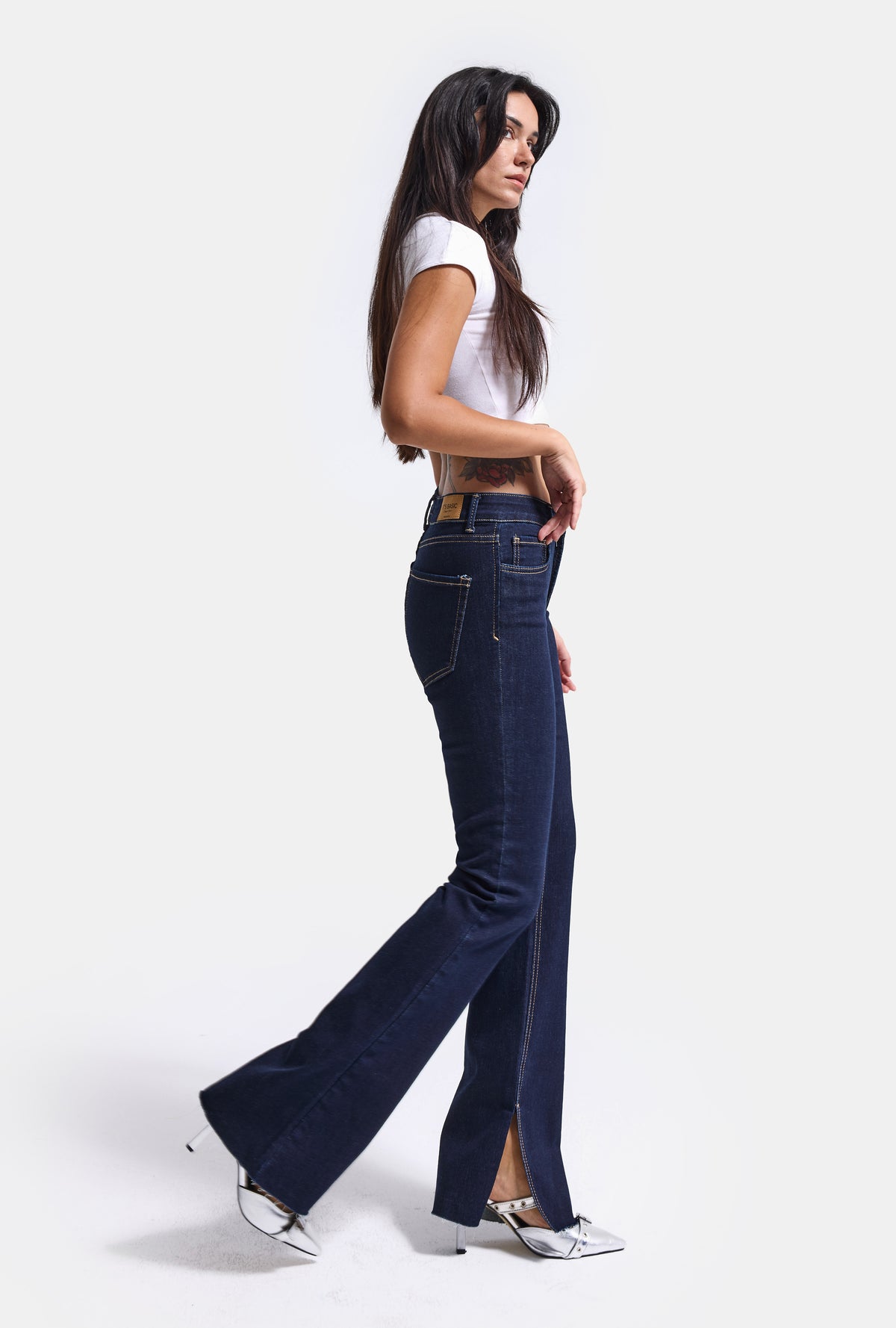 Kadın İndigo 7w6-50 Slim Flare Fit Yırtmaçlı Paça Denim Jean