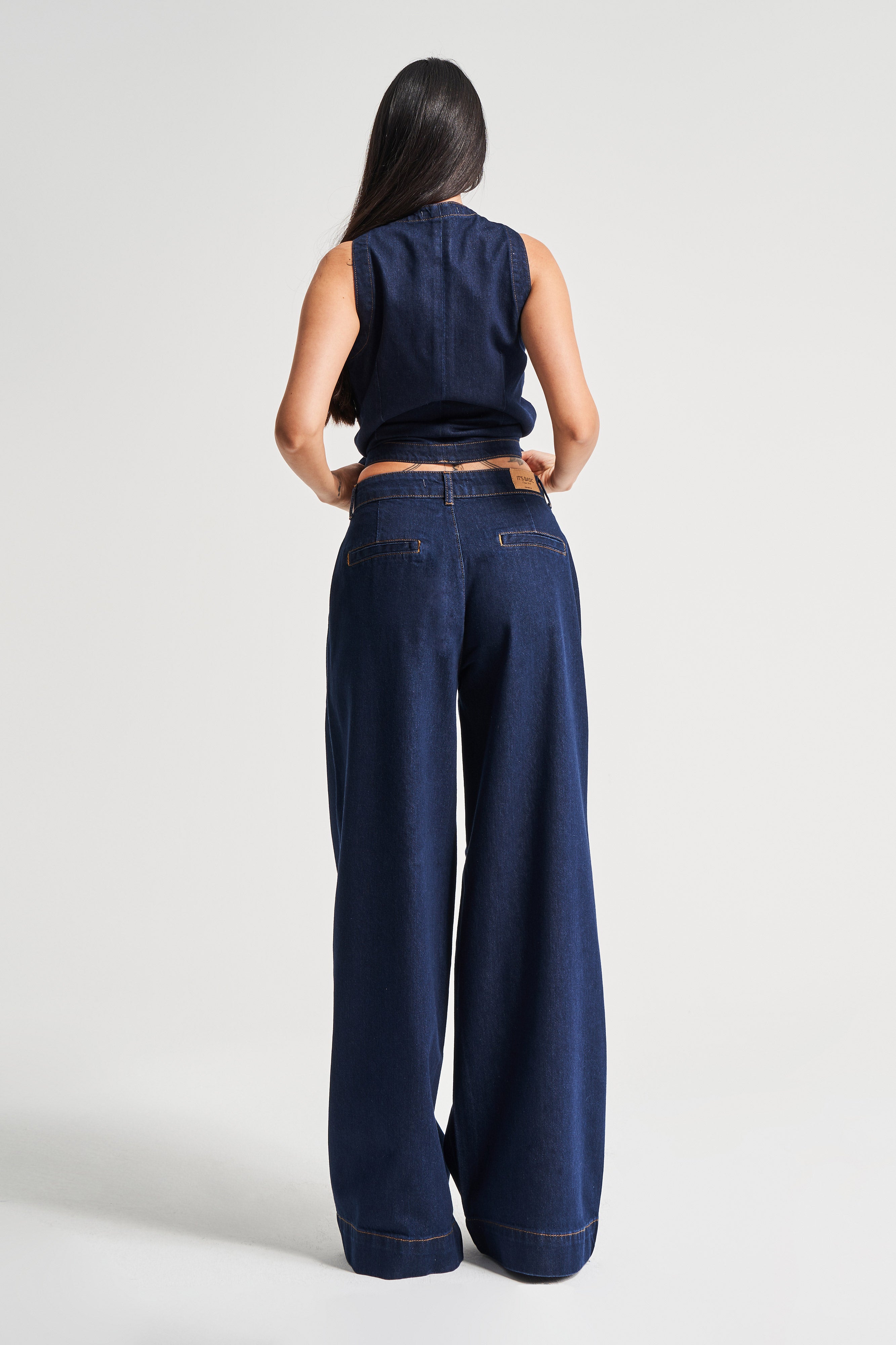 Kadın İndigo Renk 7s5-50 Mid Rise Palazzo Fit Orta Bel %100 Koton İç Boy 83cm Denim Jean