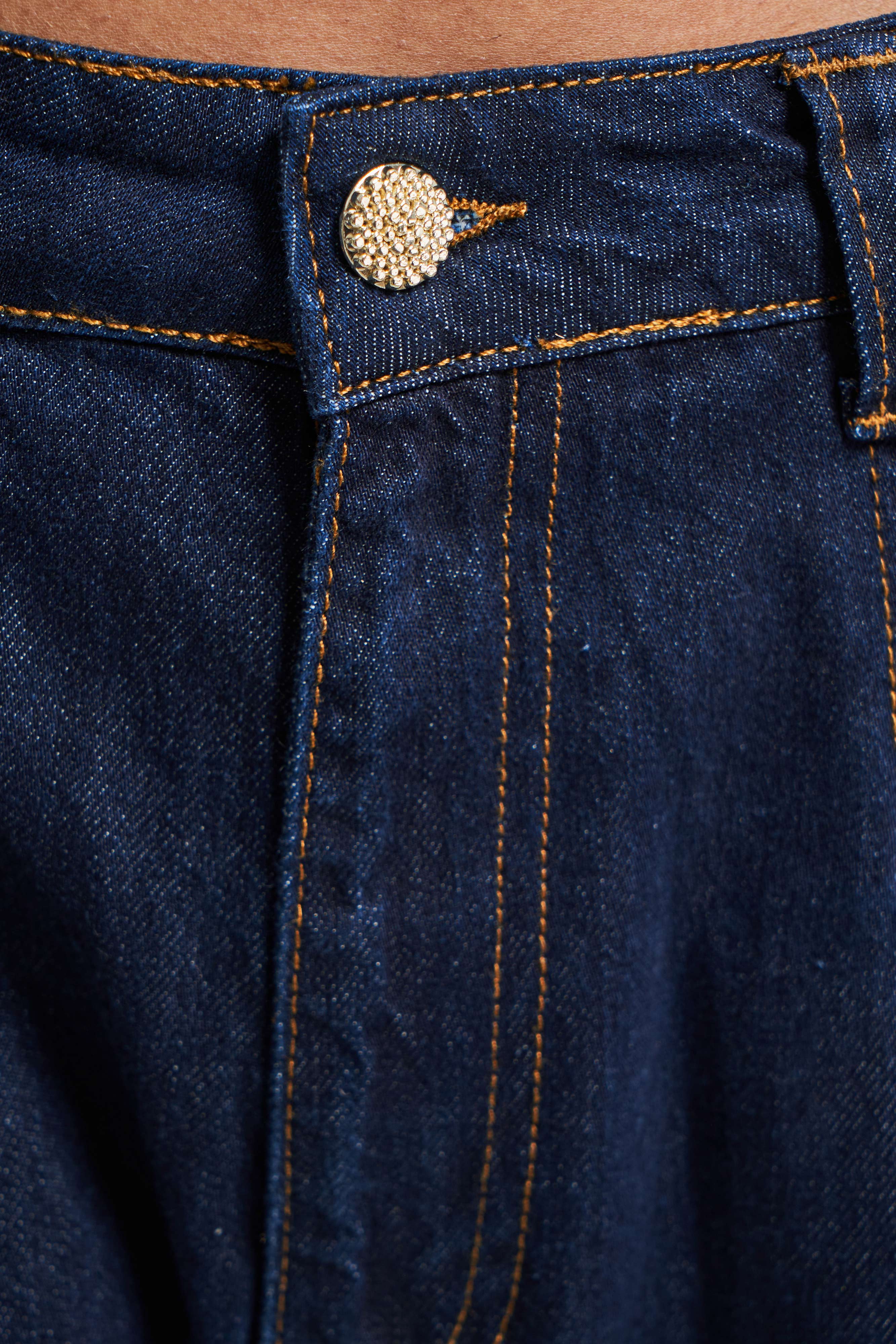 Kadın İndigo Renk 7s5-50 Palazzo Fit Süper Bol Kesim Pileli %100 Koton Denim Jean