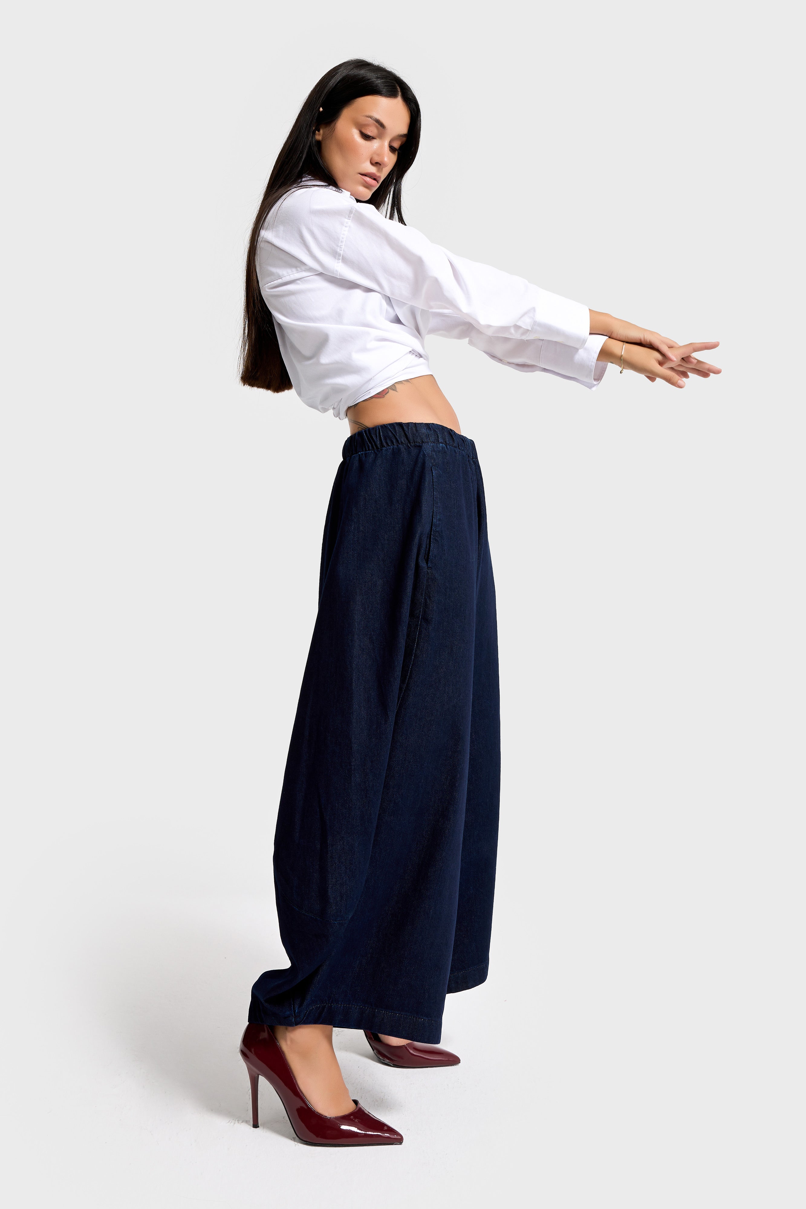 Kadın İndigo Renk 7s6-50 Süper Drop Baggy Fit %100 Koton Tasarım Denim Jean