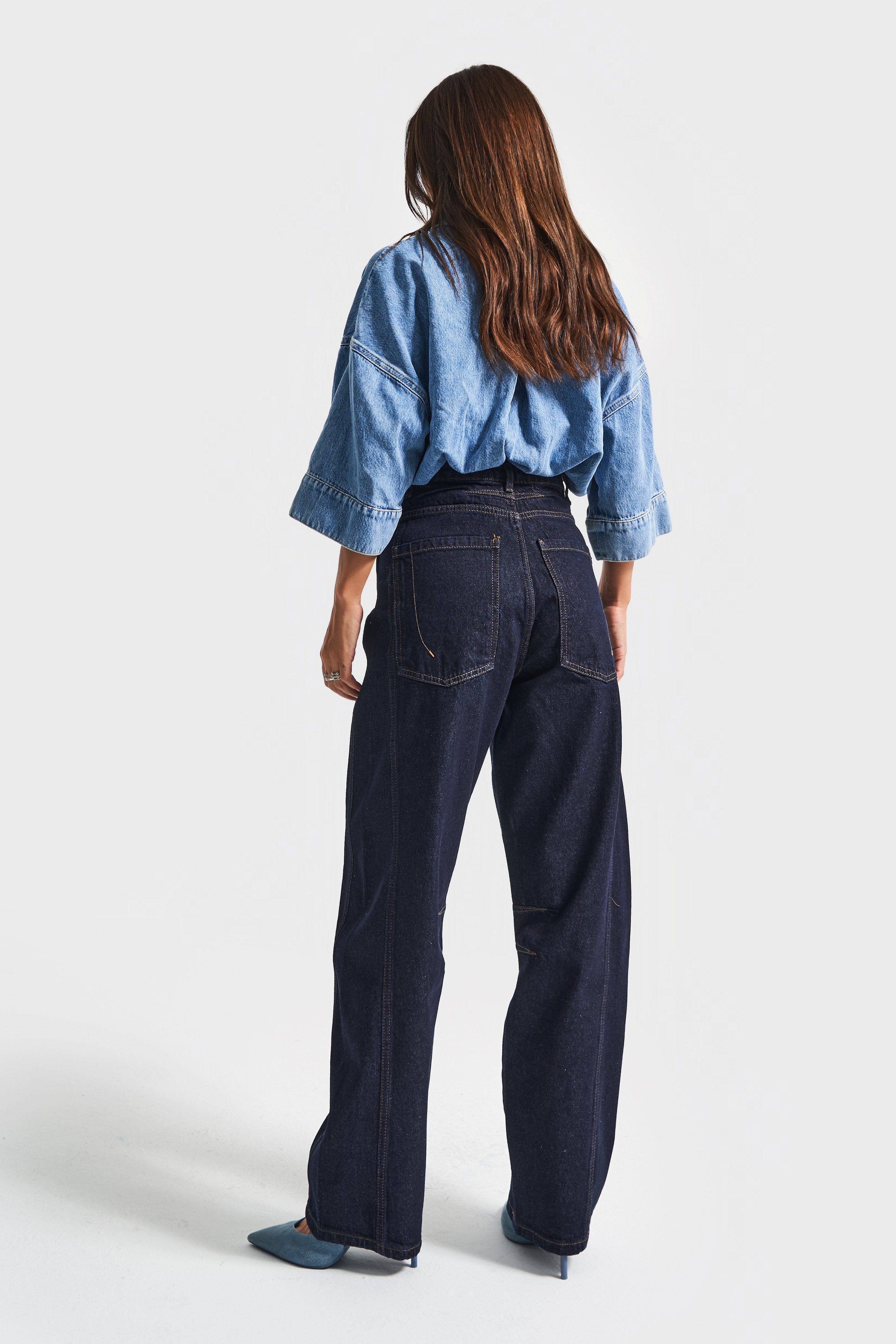 Kadın İndigo Renk 7w5-50 Baggy Fit %100 Koton Bol Kesim İç Boy 83cm Denim Jean