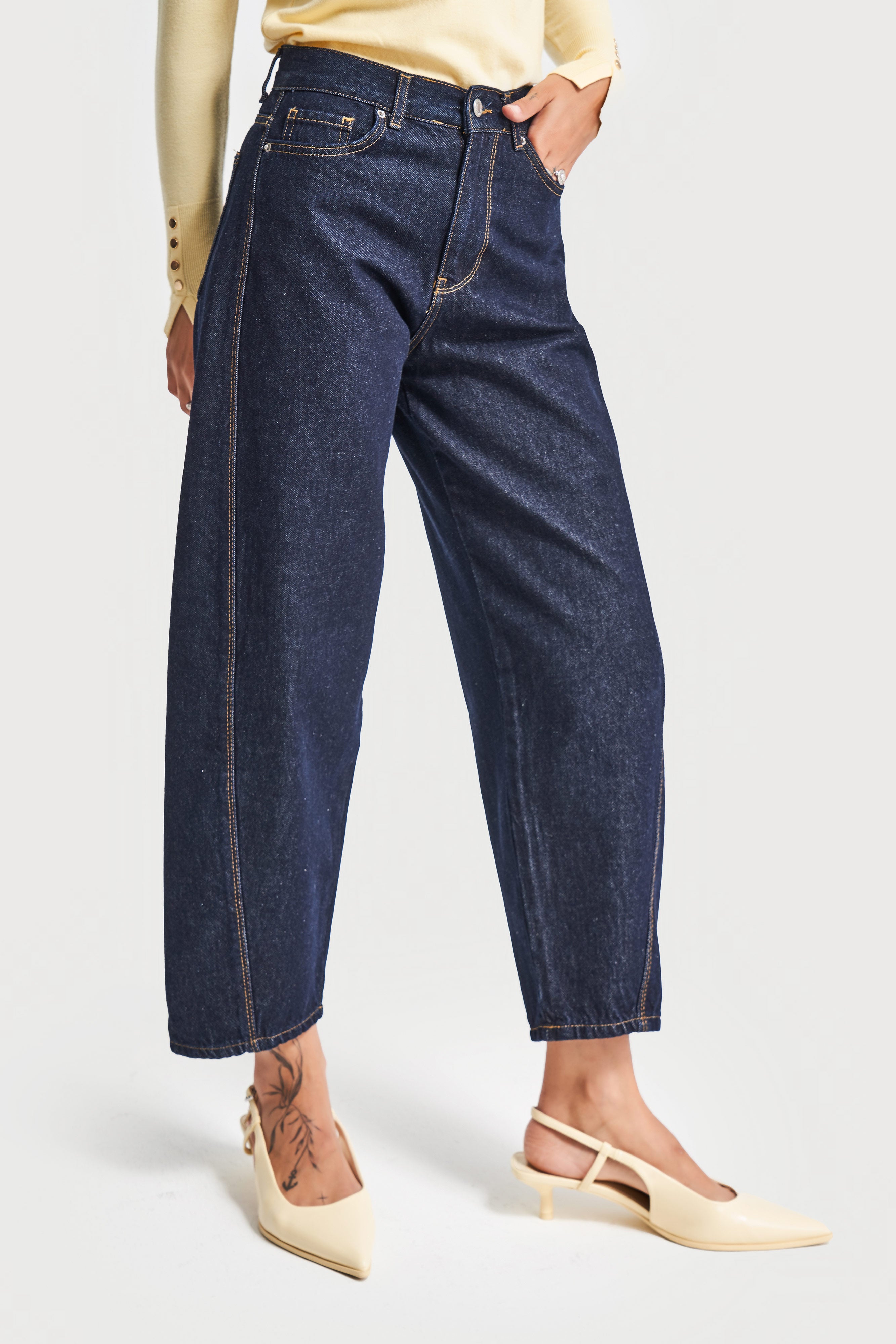 Kadın İndigo Renk 7w5-50 Carrot Fit Rahat Kesim İç Boy 67cm %100 Koton Denim Jean