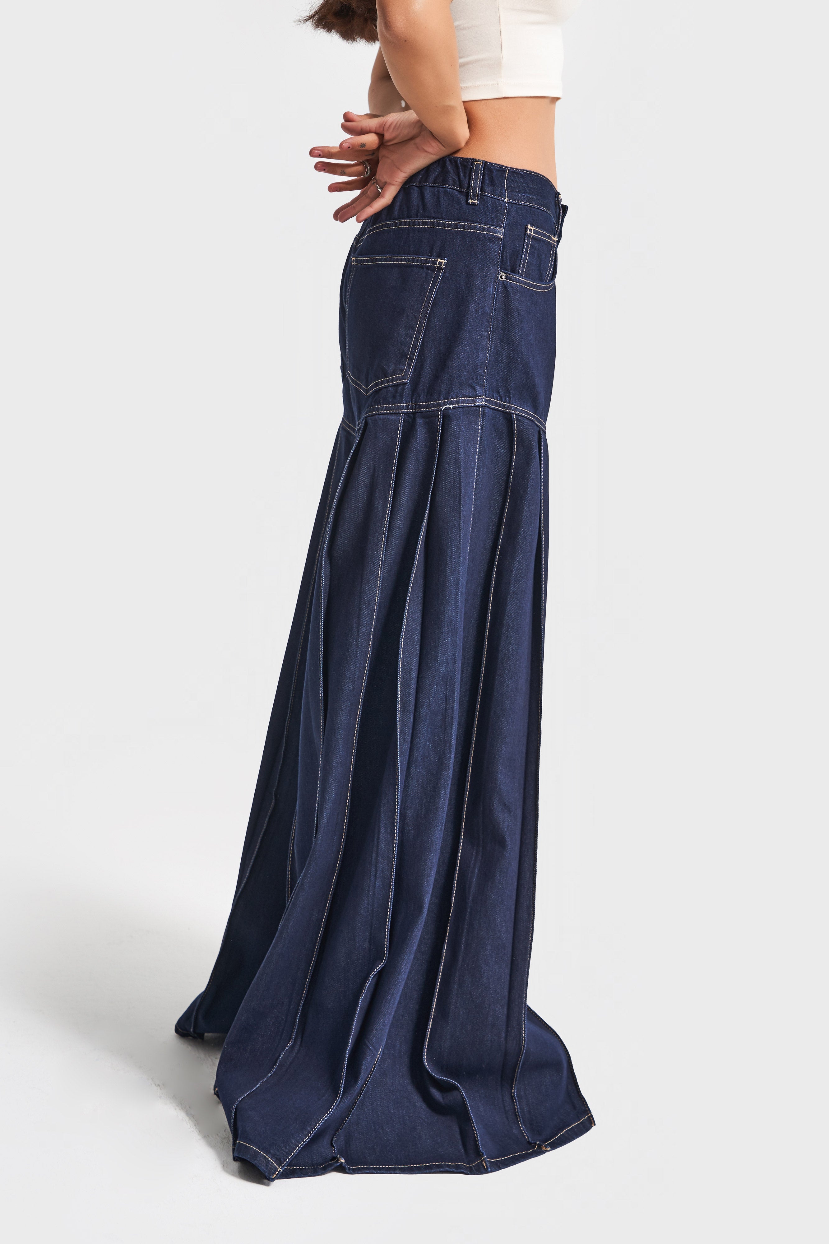 Women's Indigo Color 7w5-50 Elephant Leg Fit Super Baggy Viscose Fabric Design Denim Jean